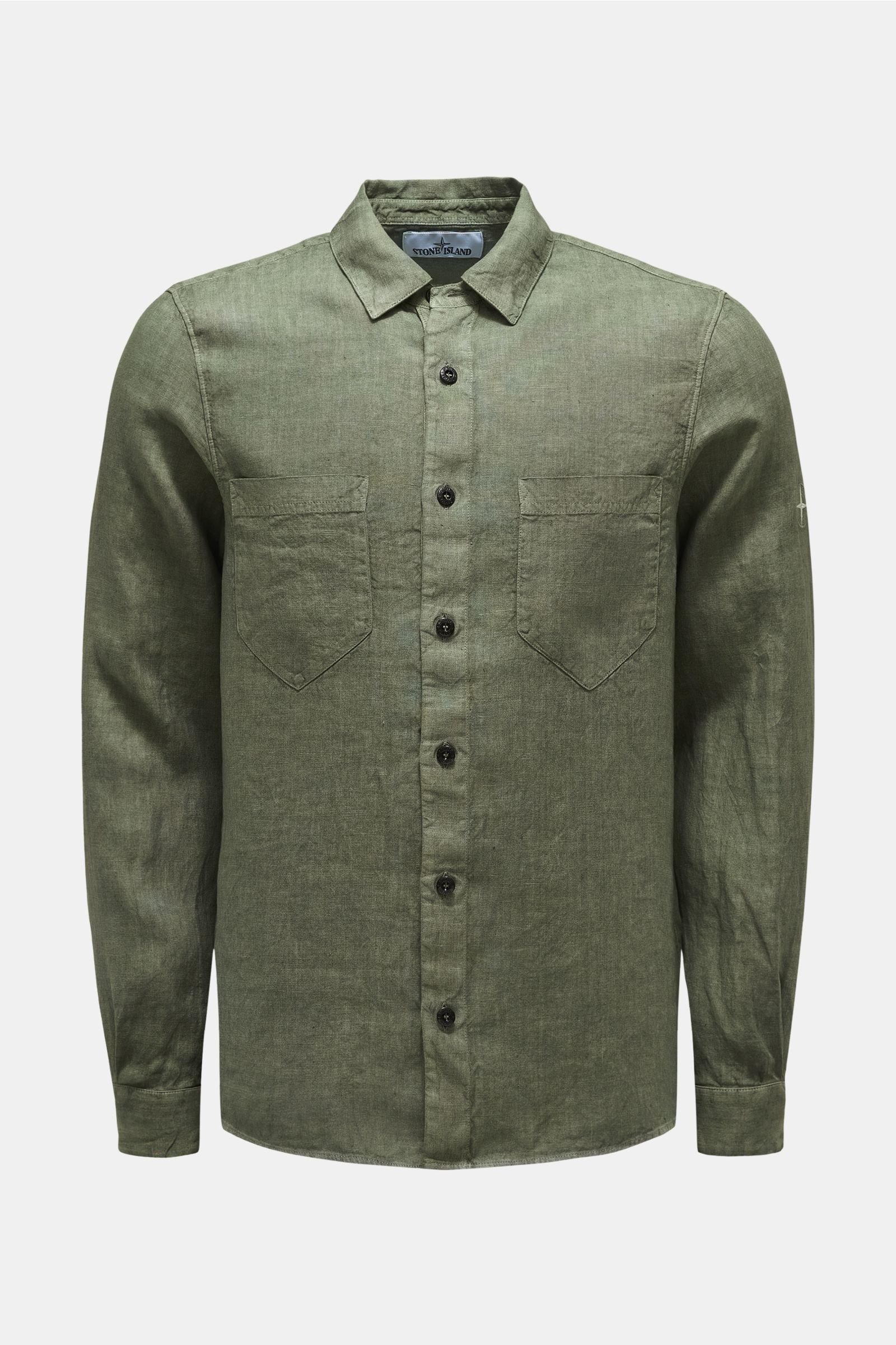 Linen shirt narrow collar grey-green