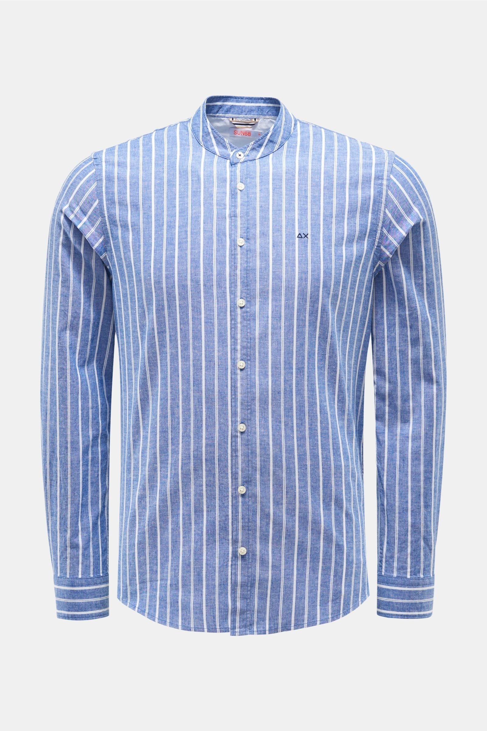 Casual shirt grandad collar grey-blue/white striped