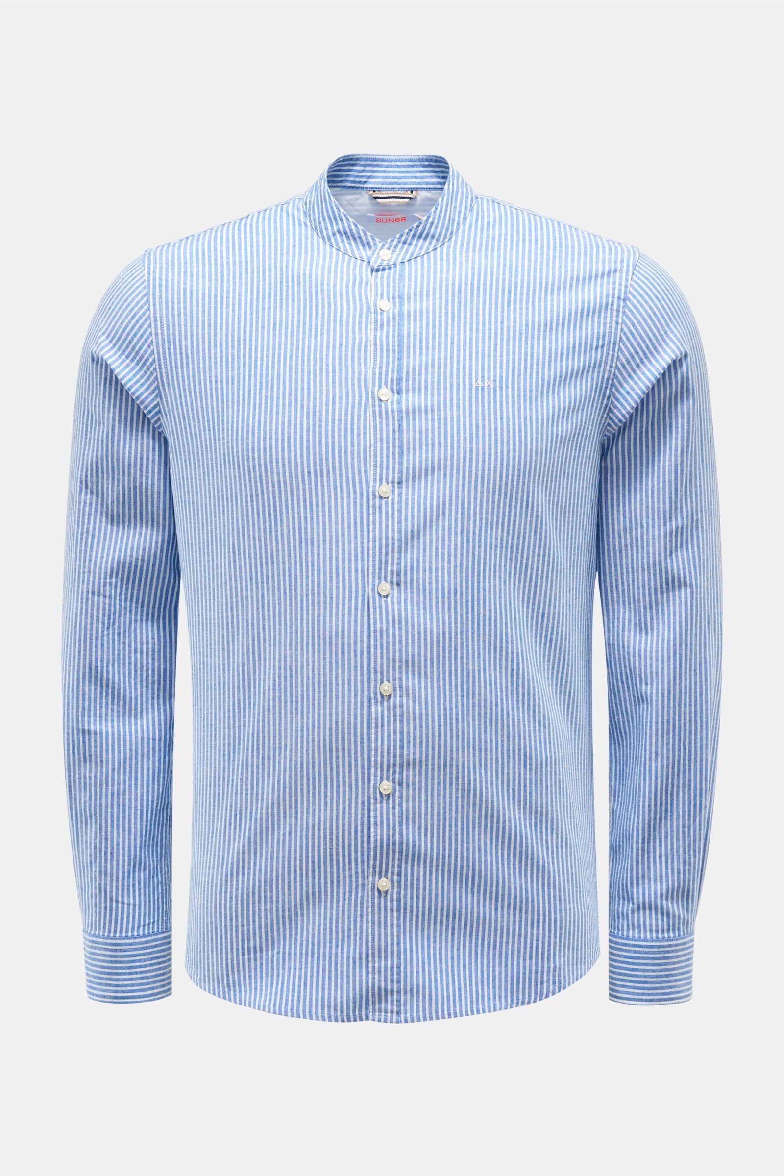 Casual shirt grandad-collar smoky blue/white striped