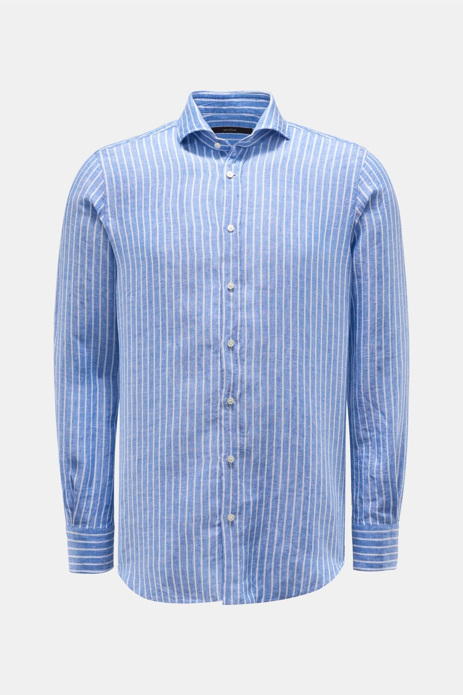 Linen shirt 'Lano' shark collar smoky blue/white striped
