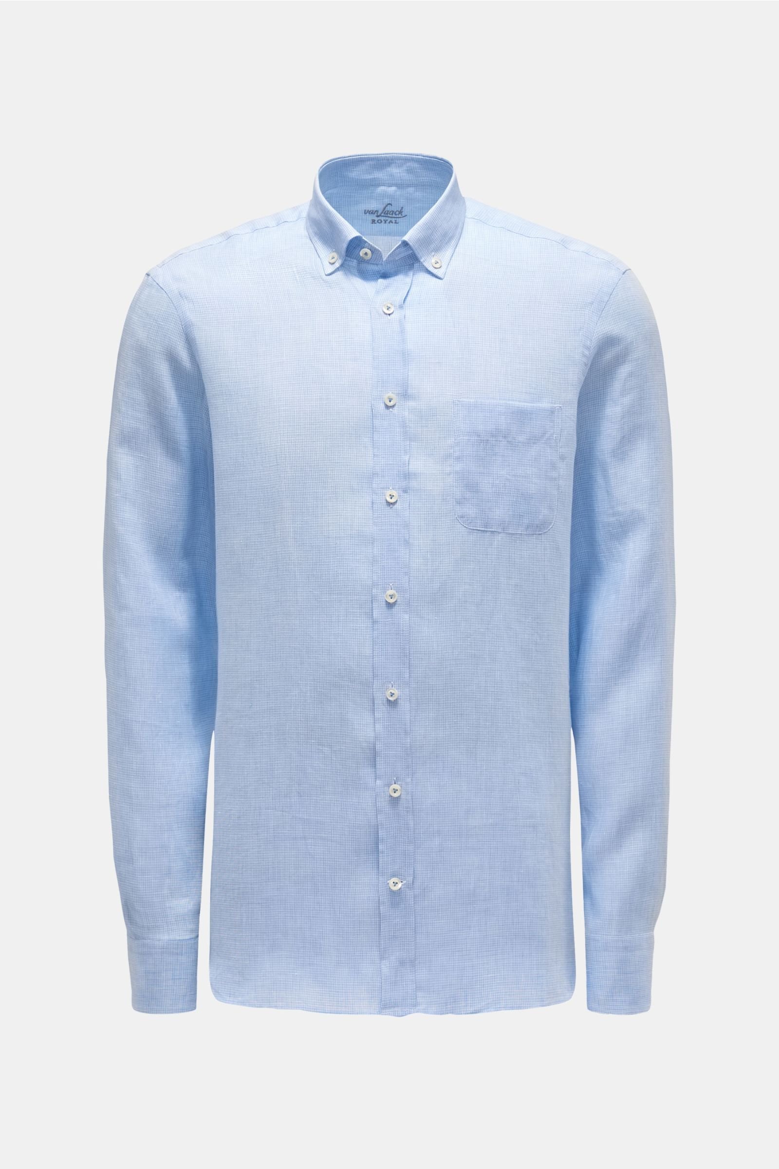 Linen shirt 'Roy-LTF' button-down collar light blue/white checked