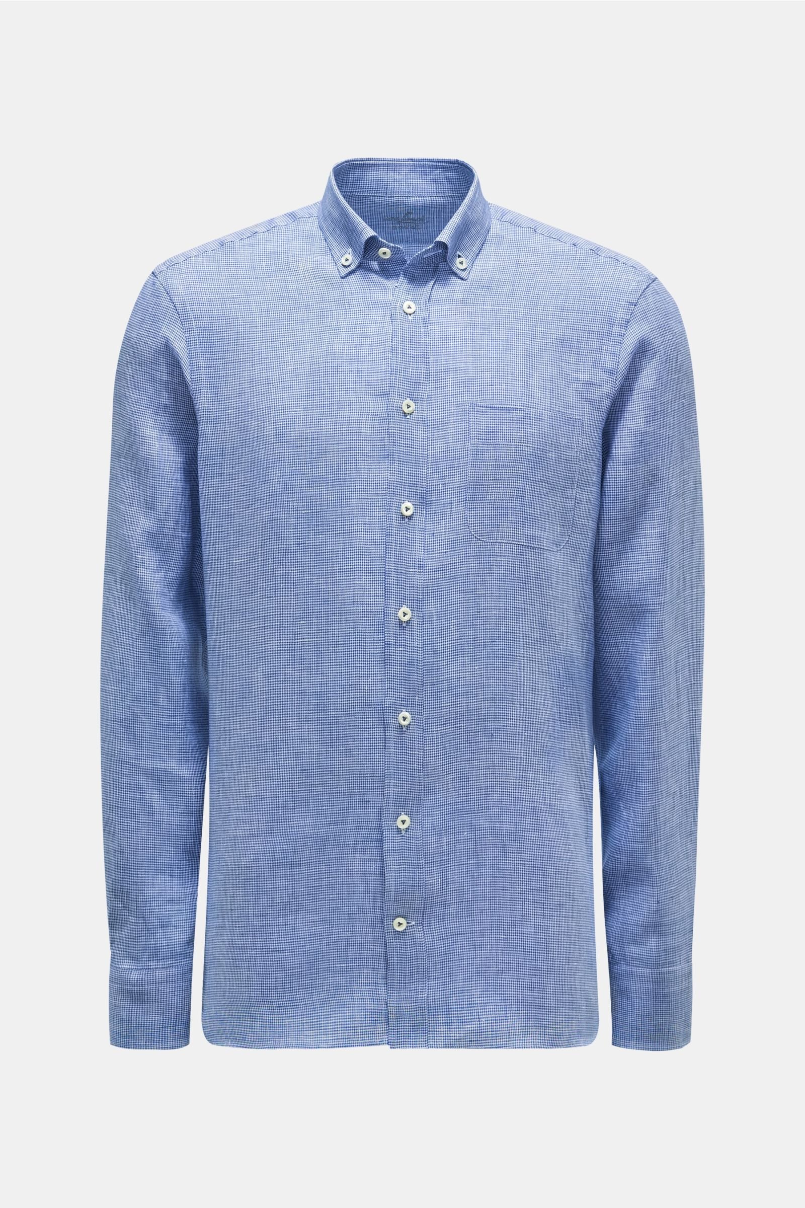 Linen shirt 'Roy-LTF' button-down collar blue/white checked