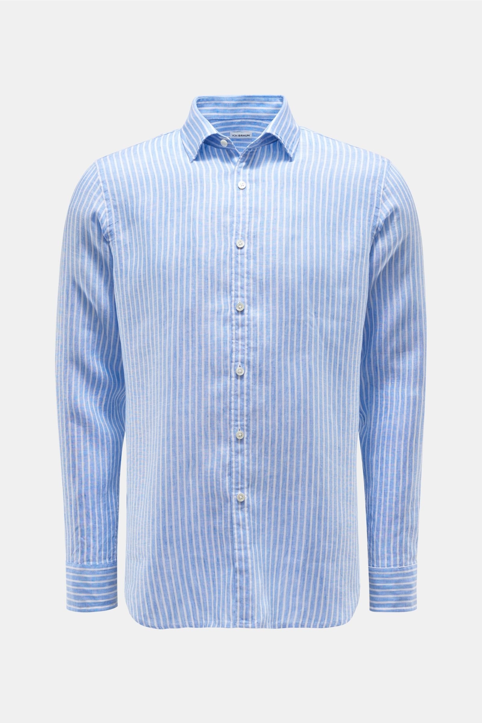 Linen shirt Kent collar light blue/white striped