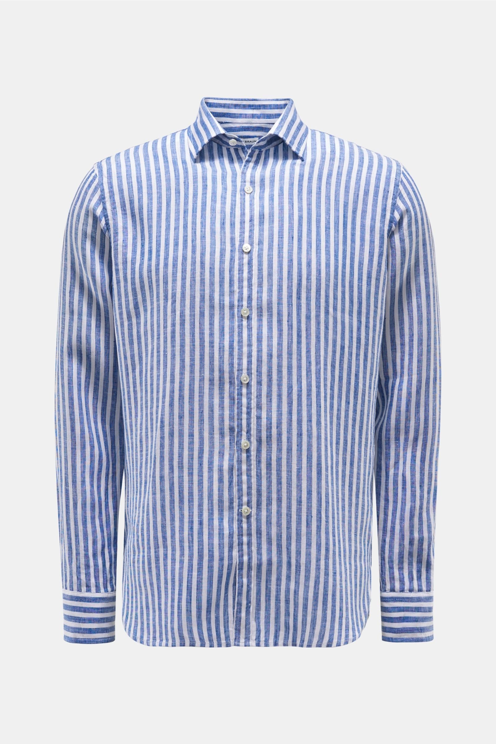 Linen shirt Kent collar navy/white striped
