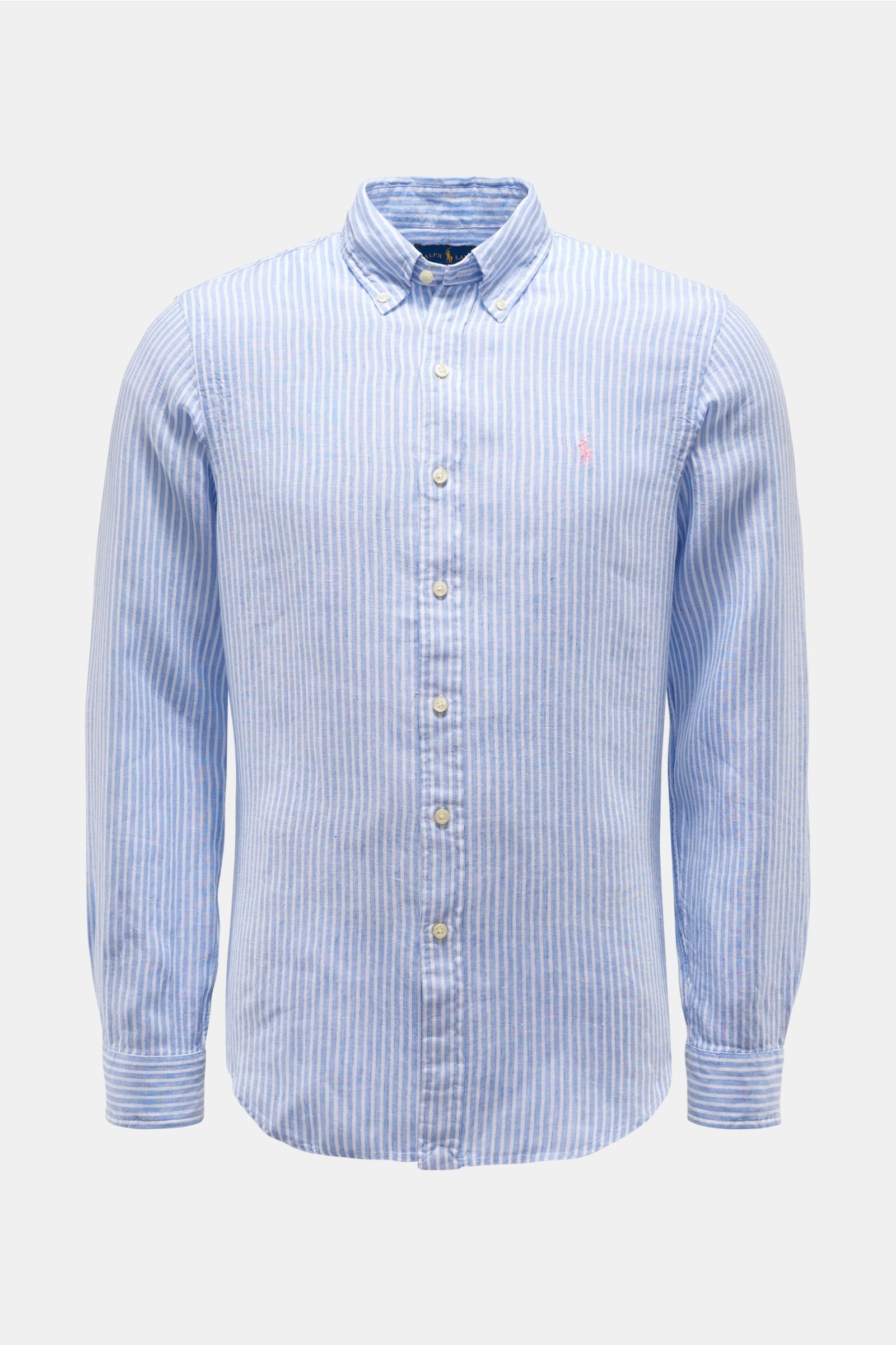 Linen shirt button-down collar light blue/white striped