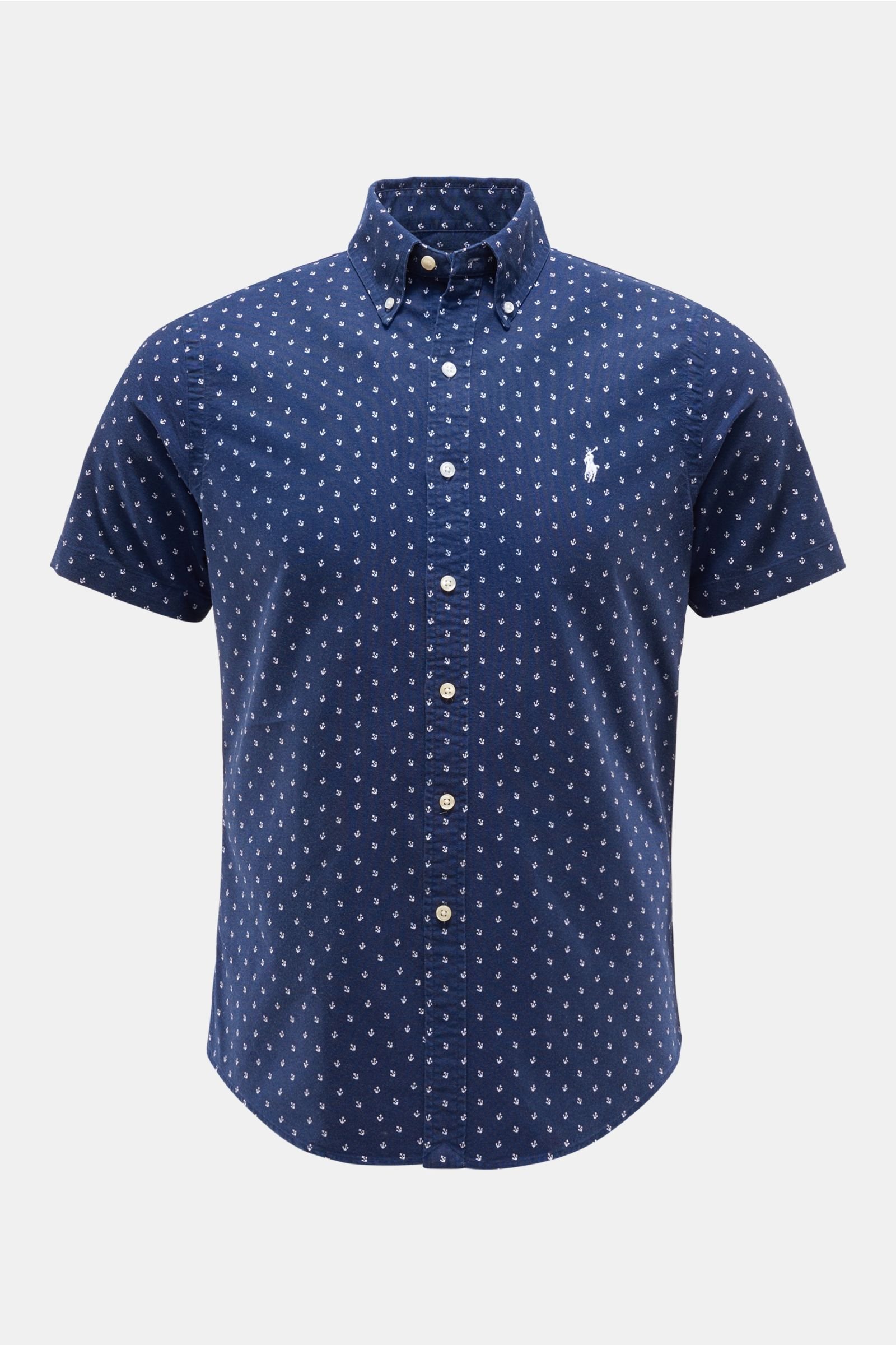 Short sleeve shirt button-down collar navy patterned