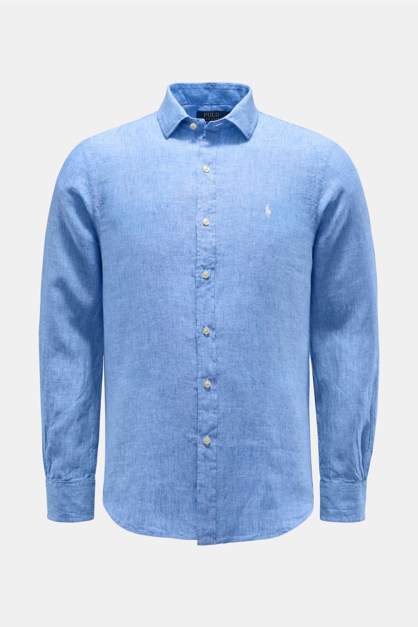 Linen shirt slim collar smoky blue
