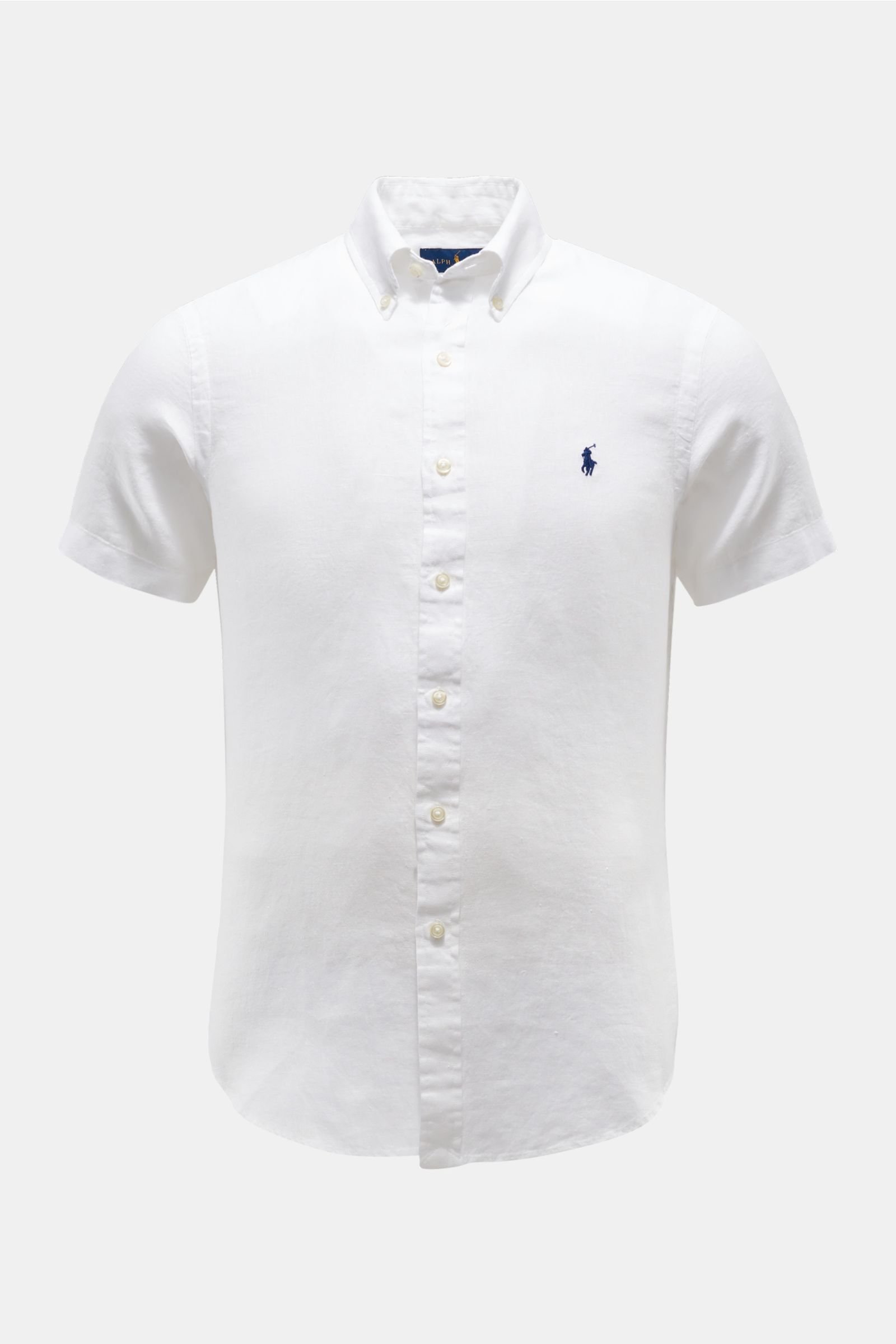 Leinen-Kurzarmhemd Button-Down-Kragen weiß