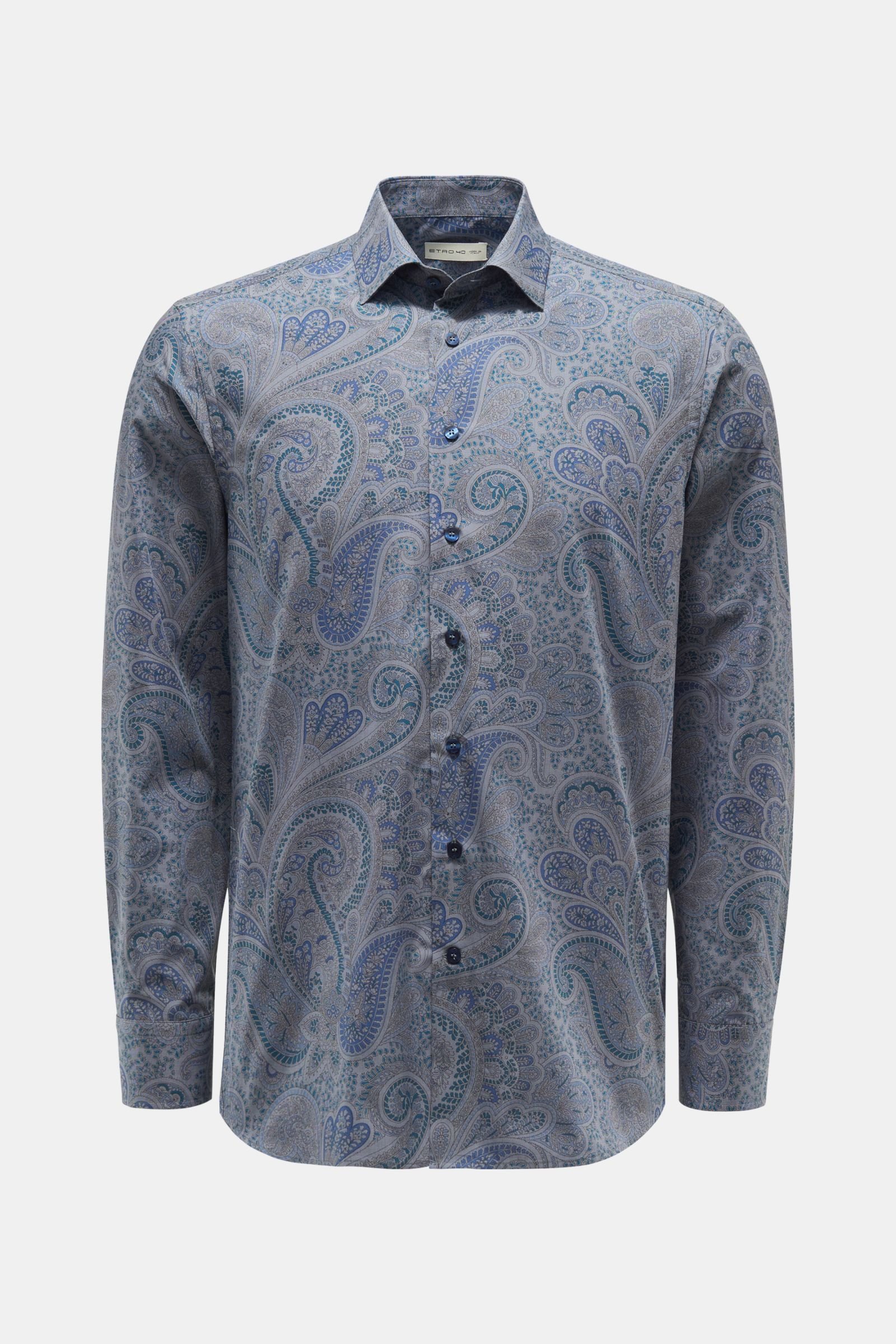 Casual shirt slim collar grey-blue patterned