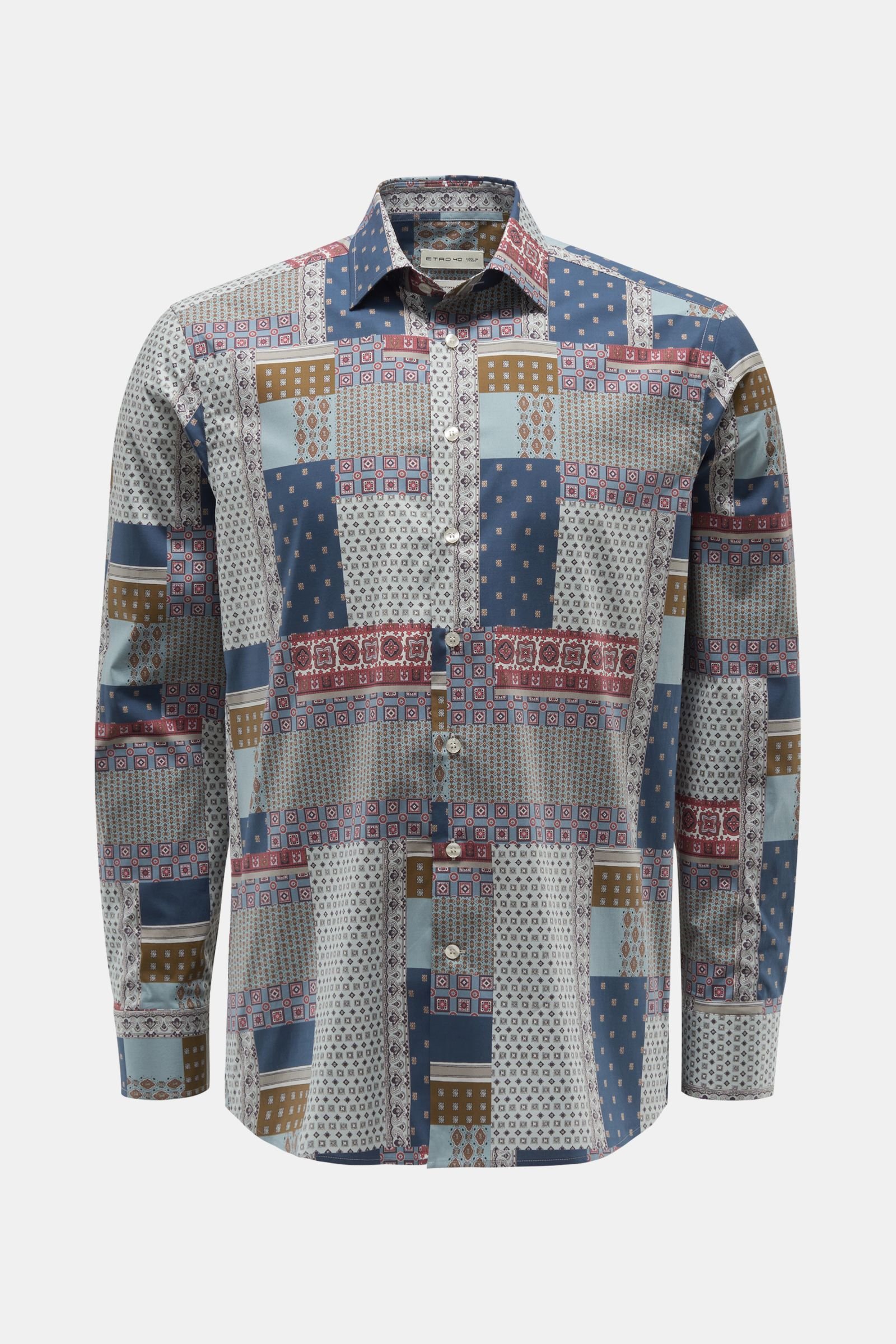 Casual shirt narrow collar grey-blue/pastel blue patterned