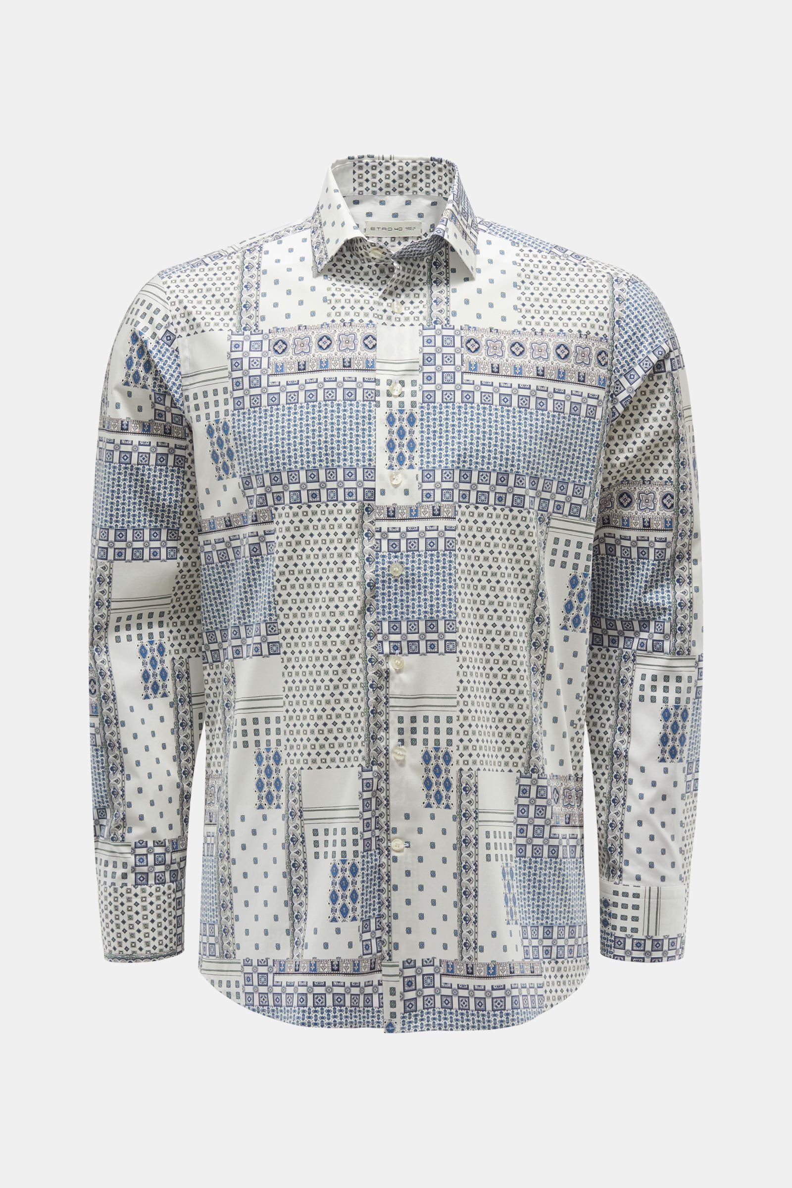 Casual shirt narrow collar white/grey-blue patterned