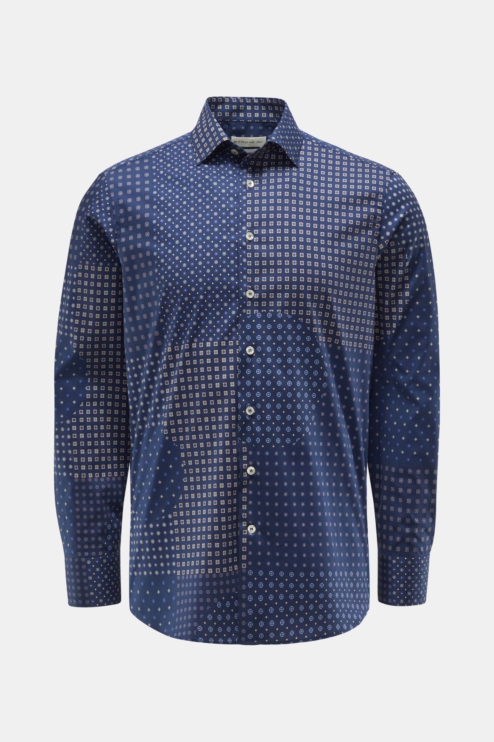 Casual shirt slim collar navy patterned