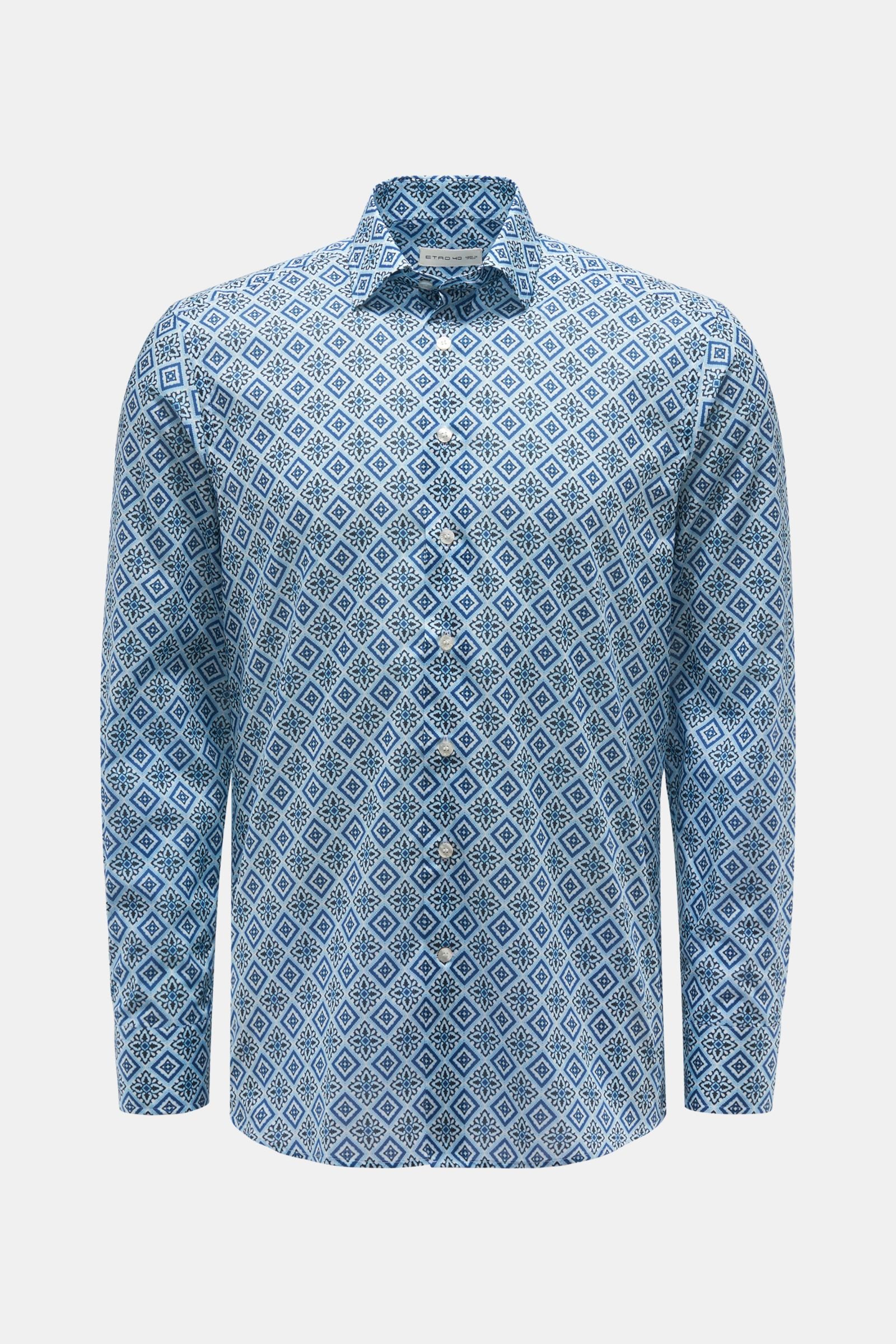 Casual shirt narrow collar blue/white patterned