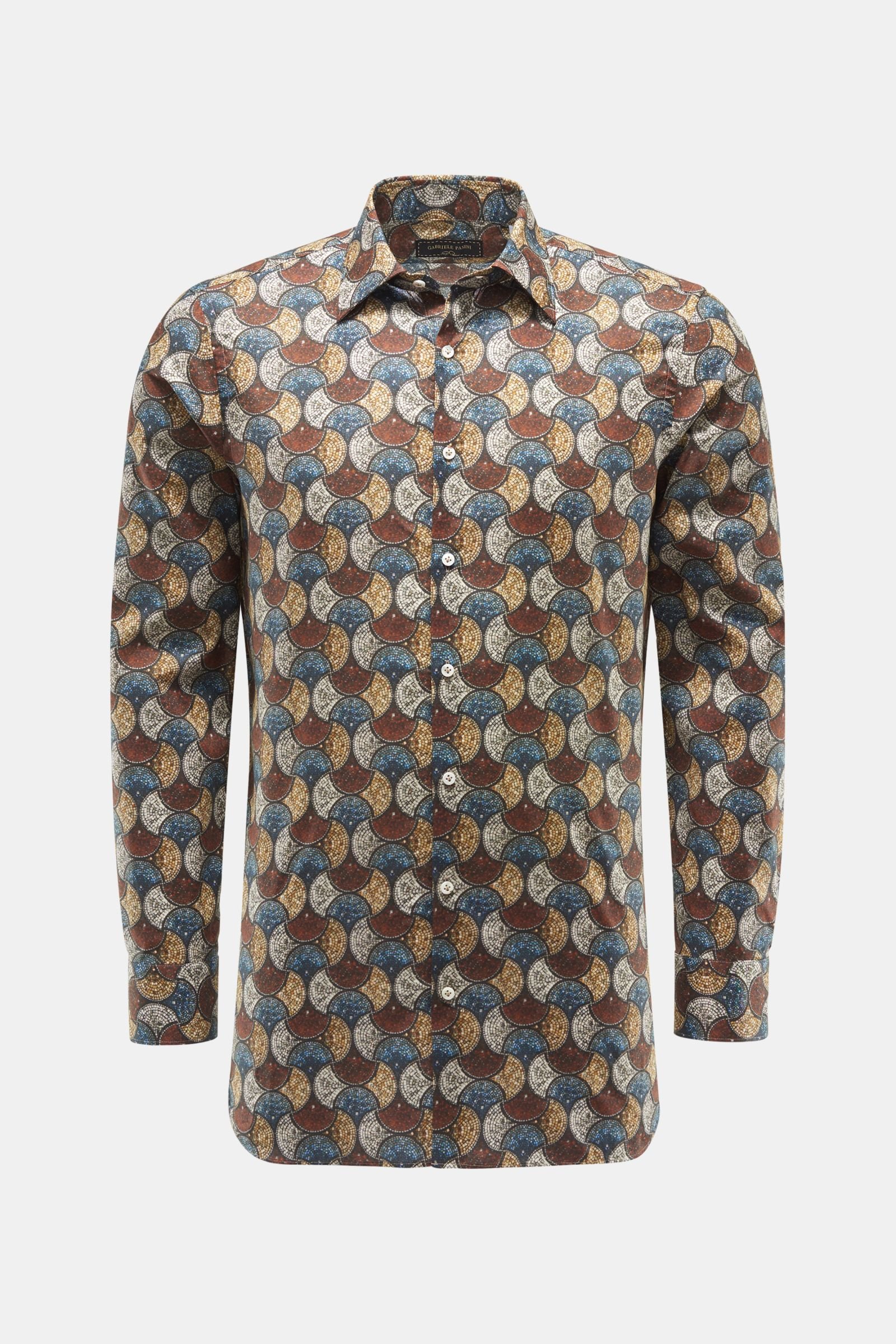 Casual shirt Kent collar rust-brown/grey-blue patterned