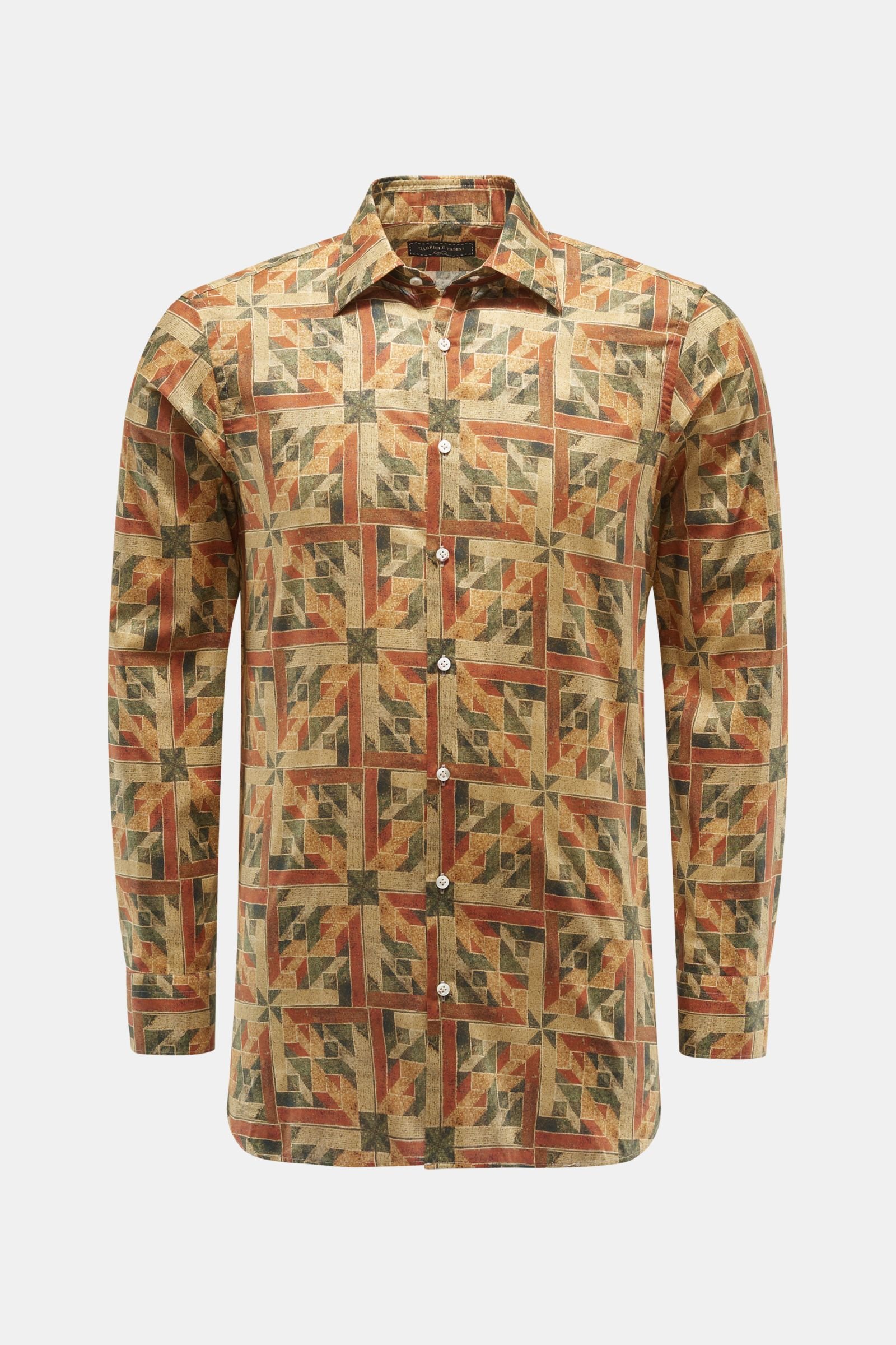 Casual shirt Kent collar rust brown/olive patterned