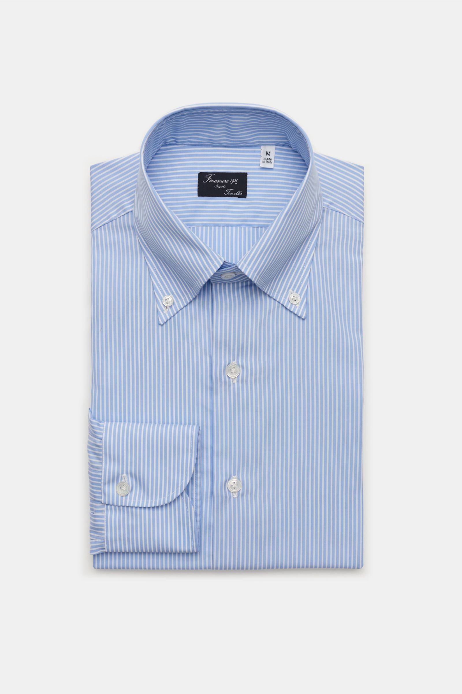 Business shirt 'Lucio Napoli' button-down collar light blue/white striped