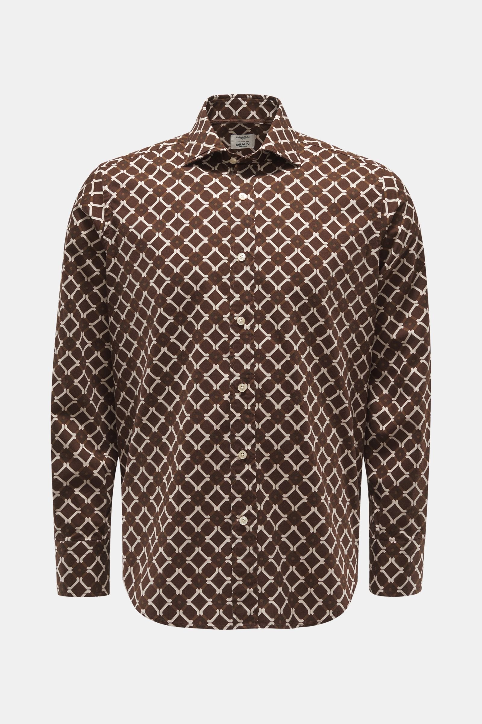 Casual shirt shark collar dark brown/off-white patterned