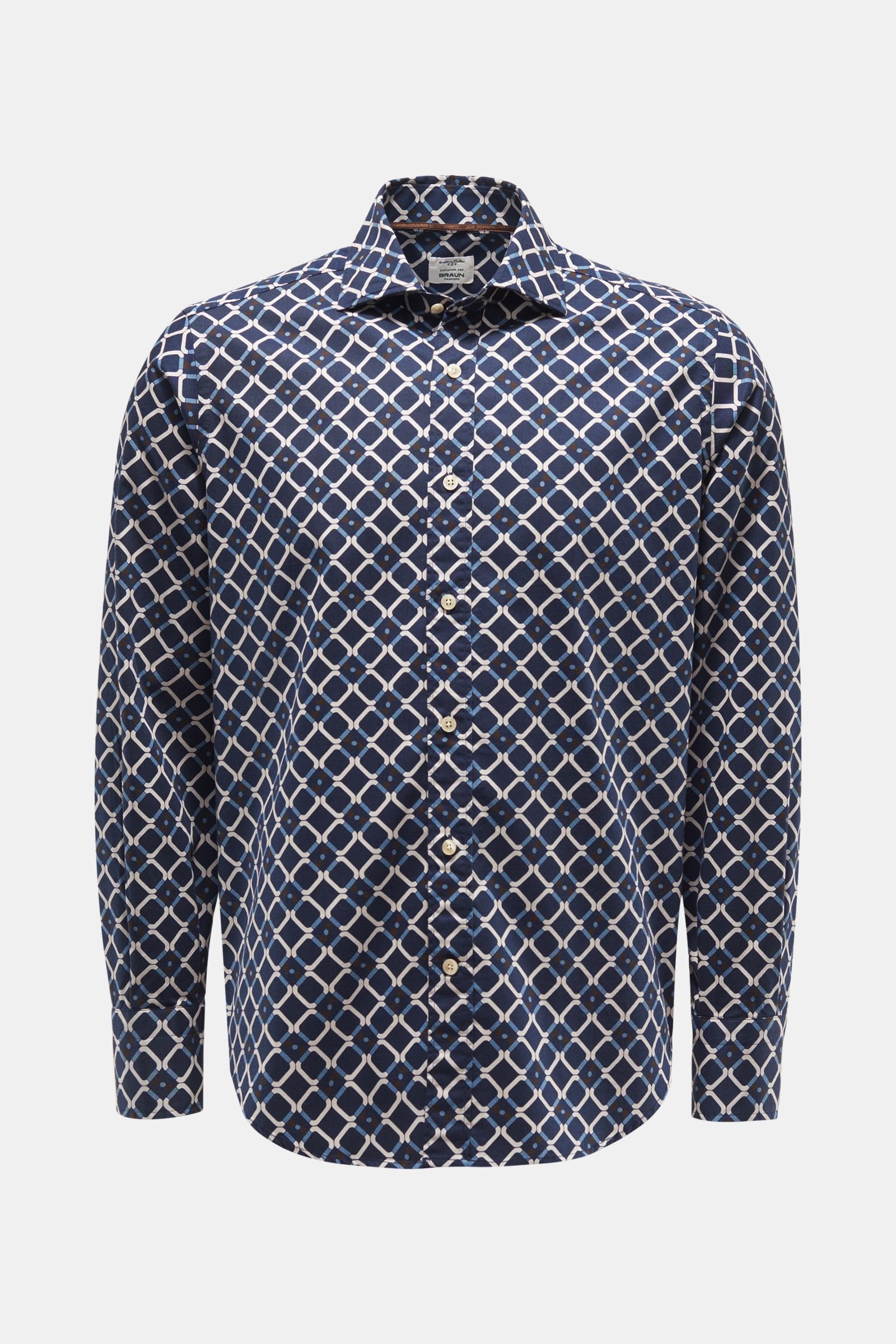 Casual shirt shark collar navy/off-white patterned