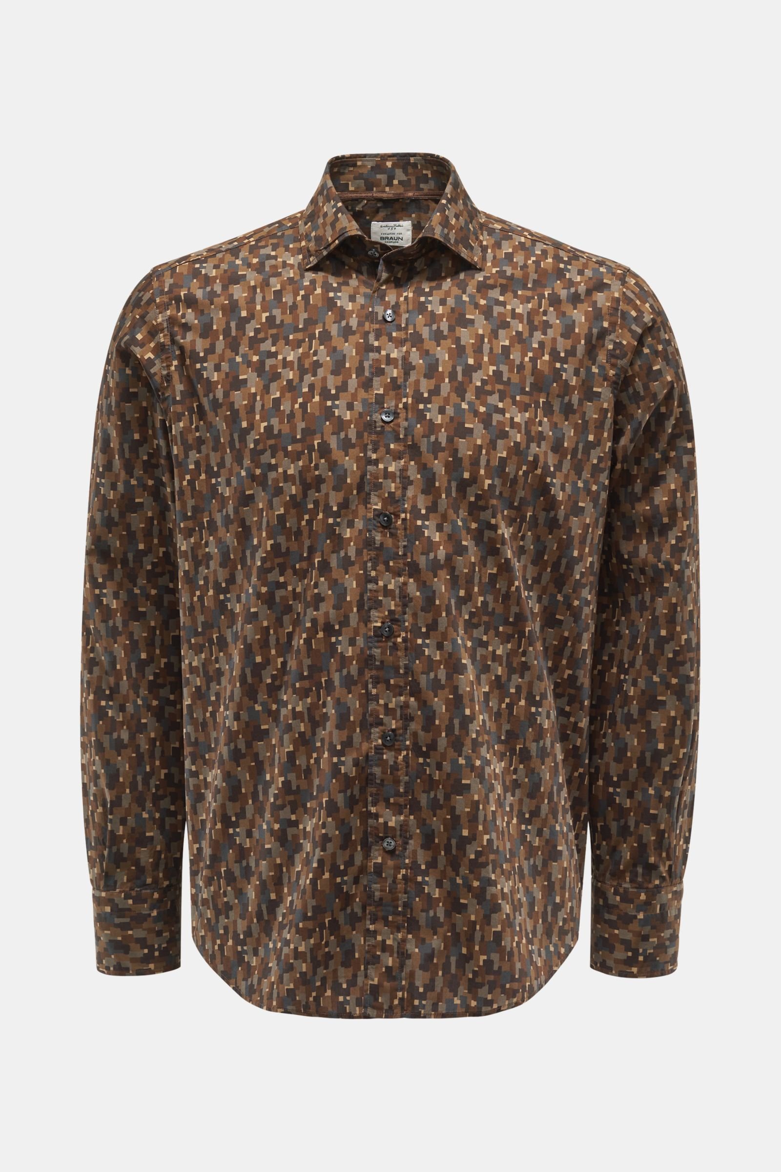 Casual shirt shark collar brown/khaki patterned