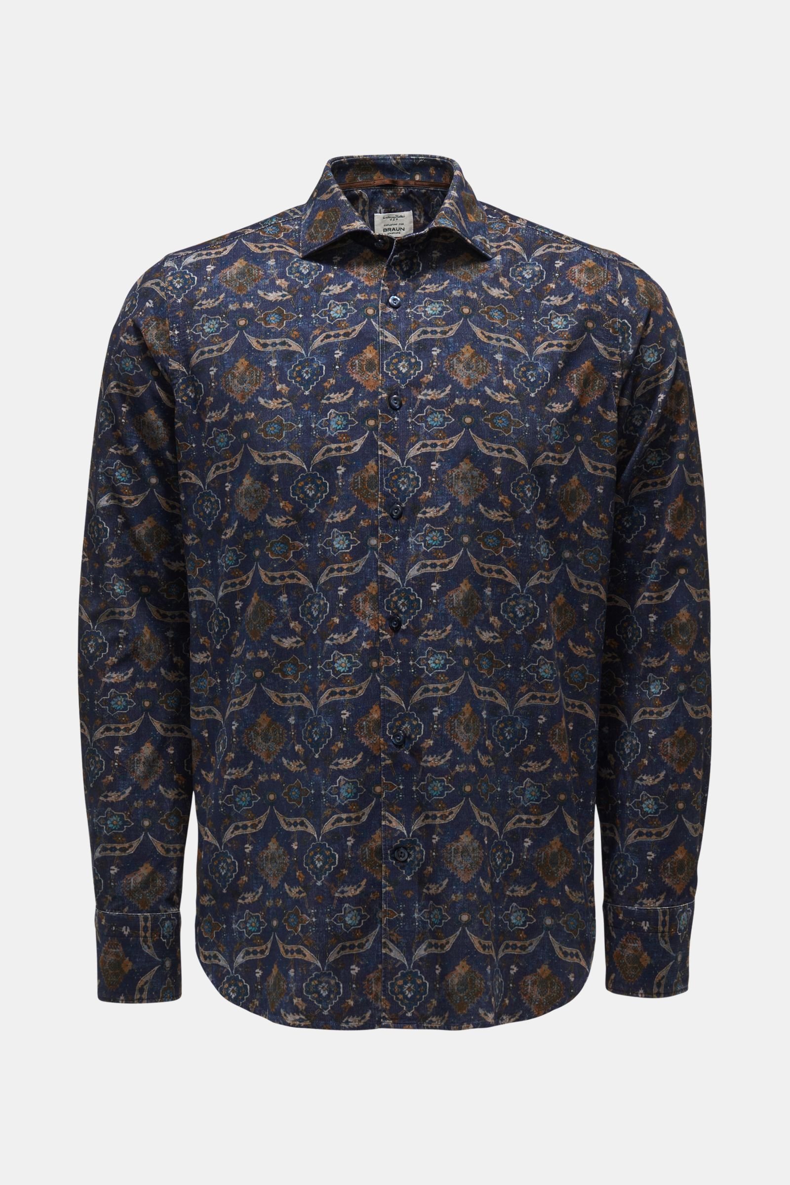 Corduroy shirt shark collar navy/brown patterned