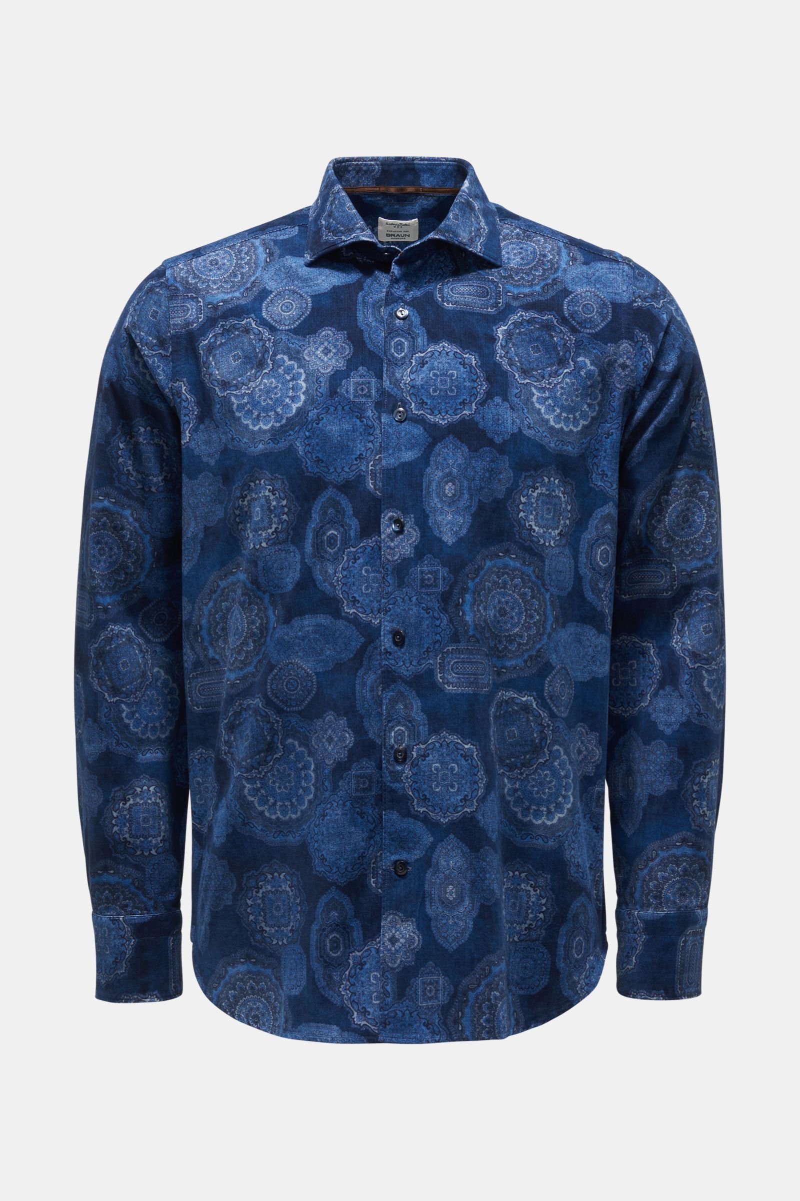 Corduroy shirt shark collar dark blue patterned