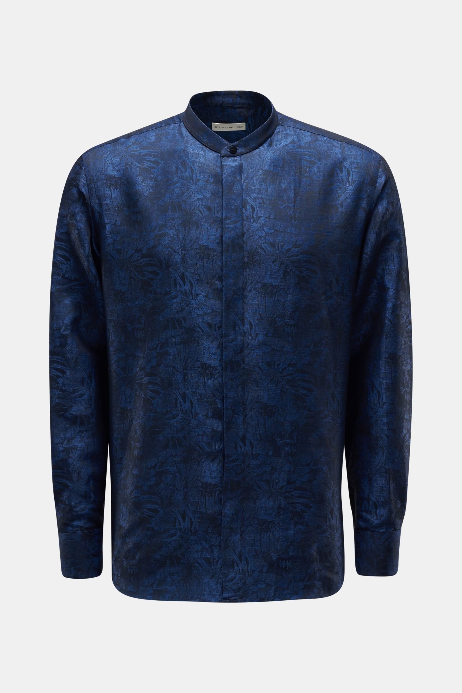 Jacquard shirt grandad collar dark blue patterned