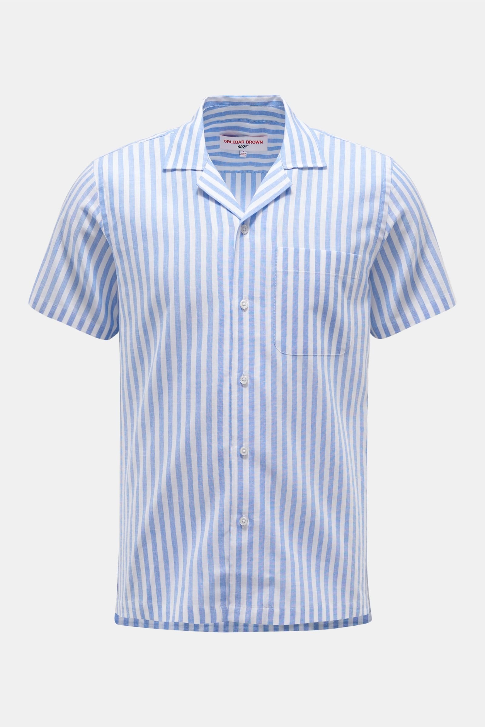 Short sleeve shirt 'Thunderball' Cuban collar light blue/white striped