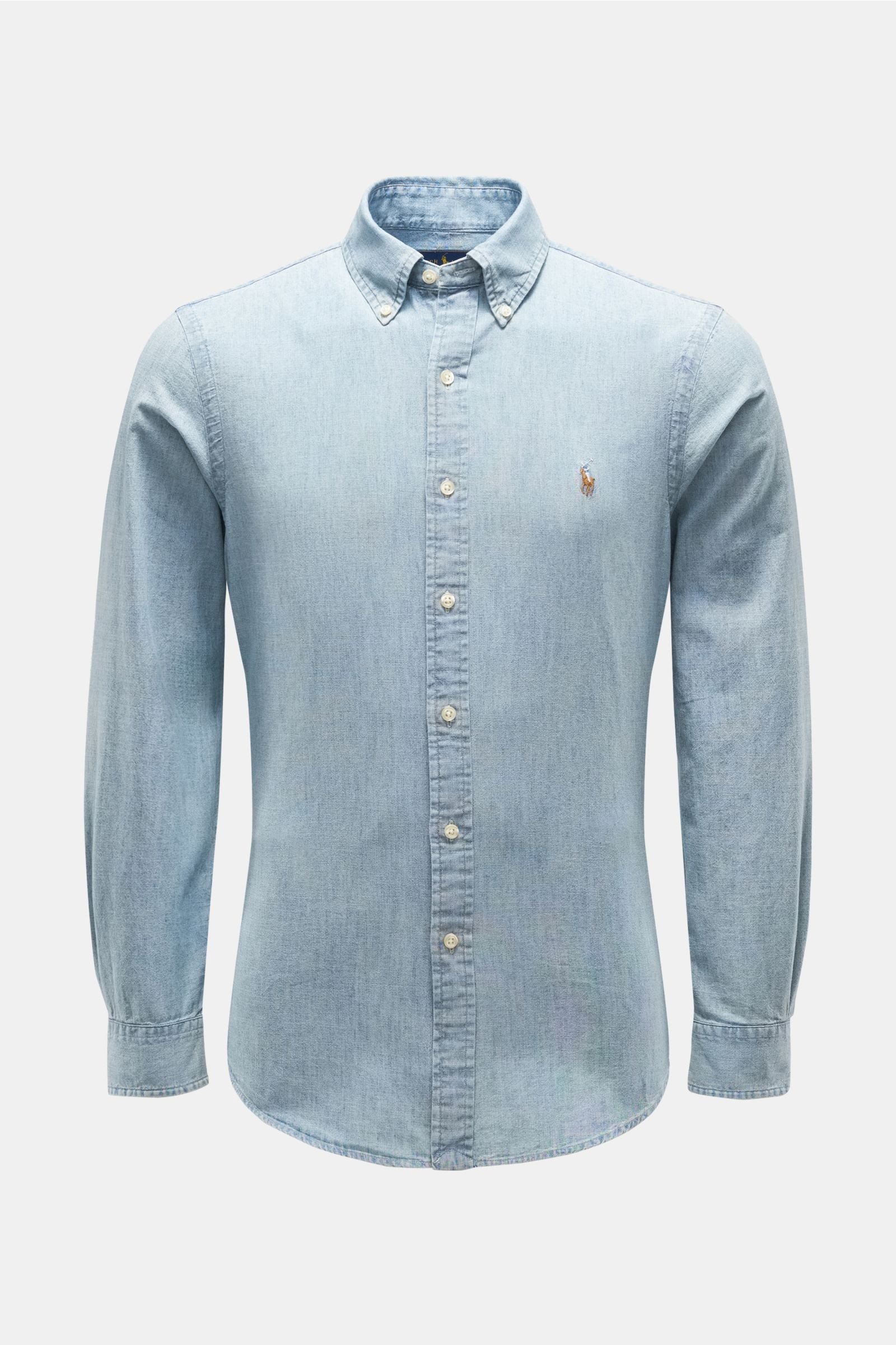 Chambray shirt button-down collar light blue