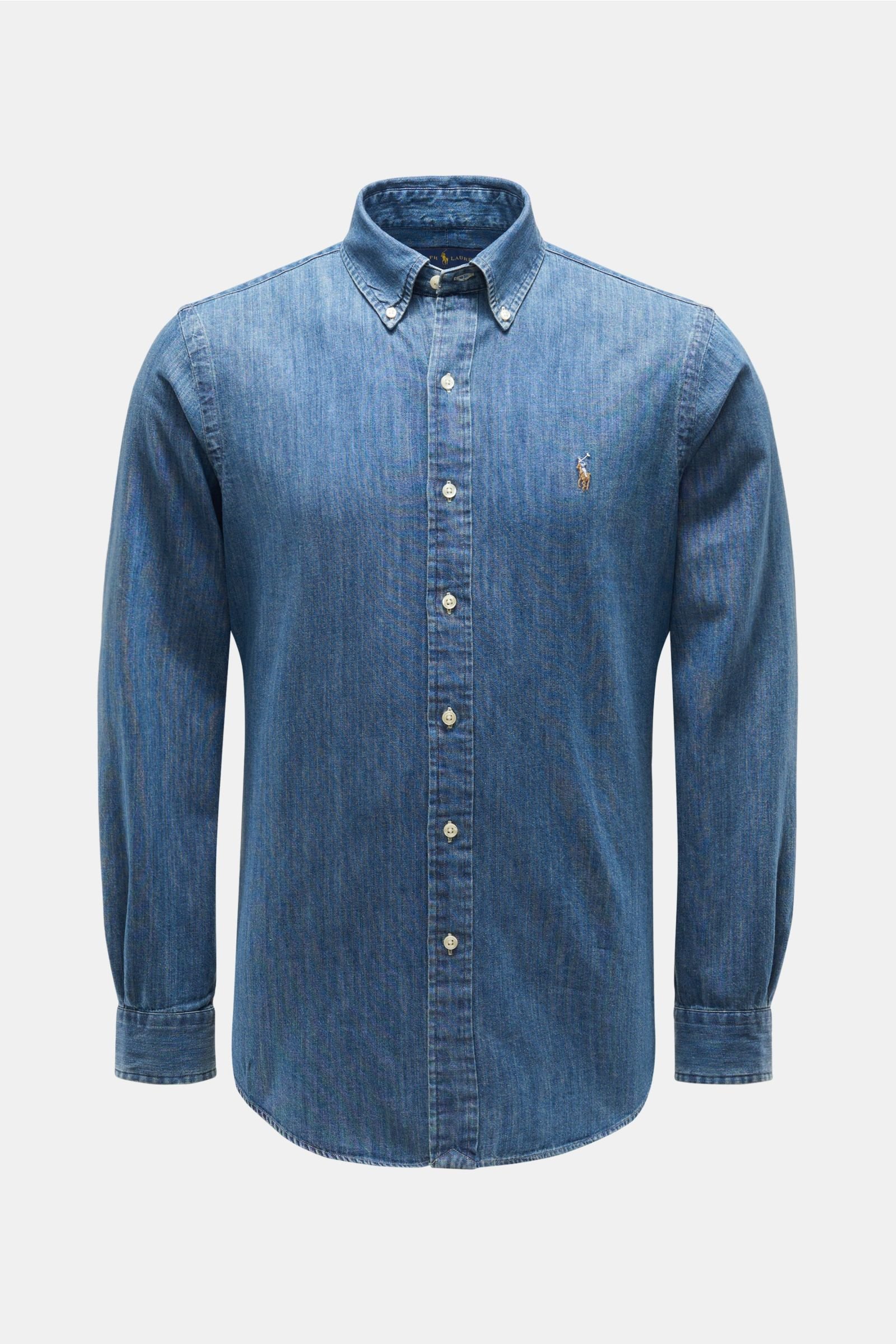 Chambray shirt button-down collar grey-blue