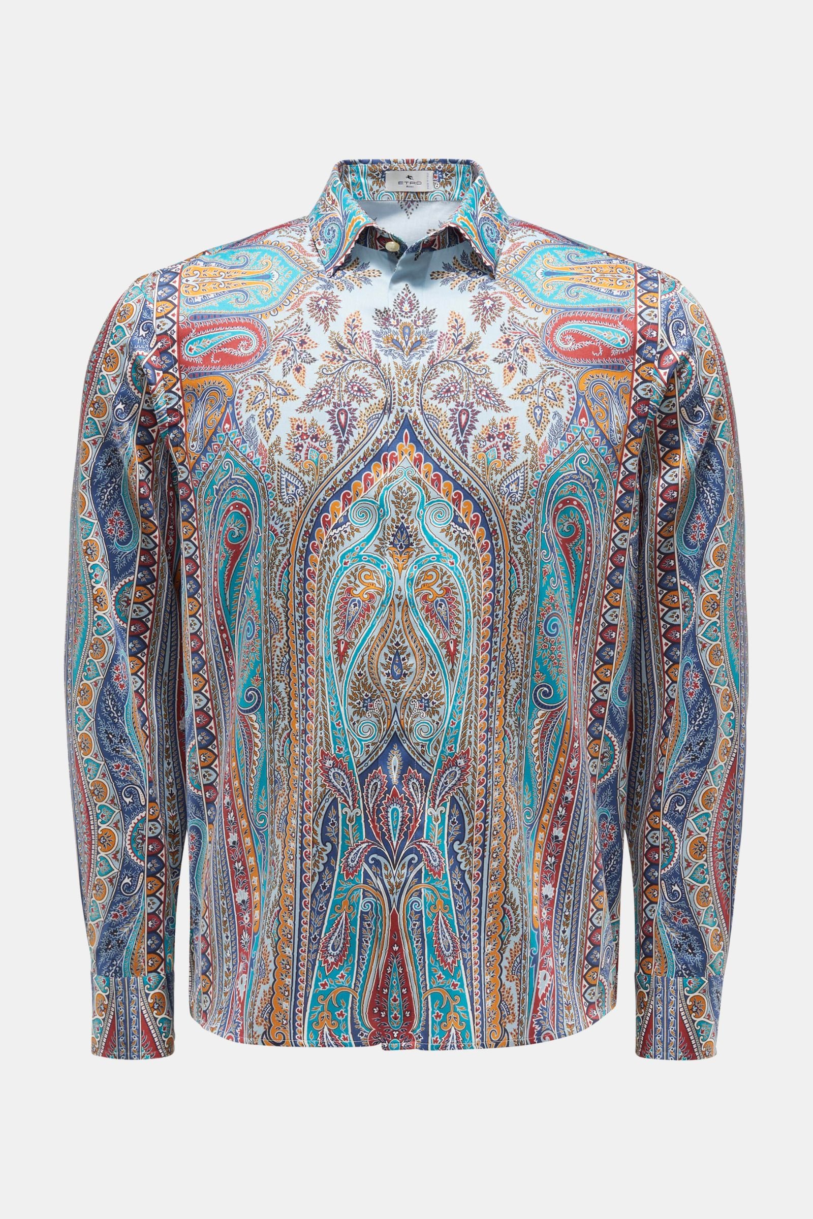 Casual shirt Kent collar smoky blue/burgundy patterned