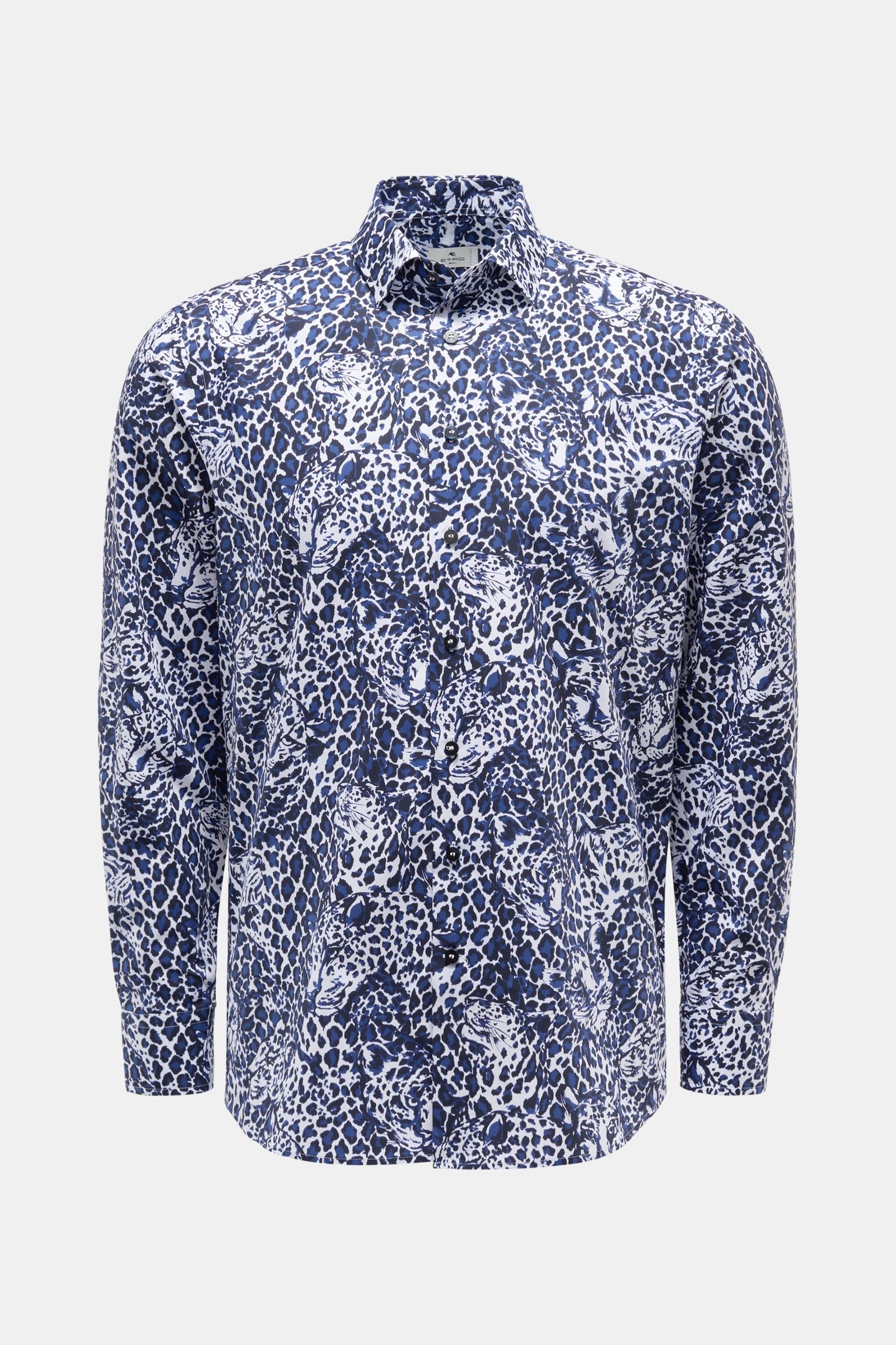 Casual shirt narrow collar navy/white patterned
