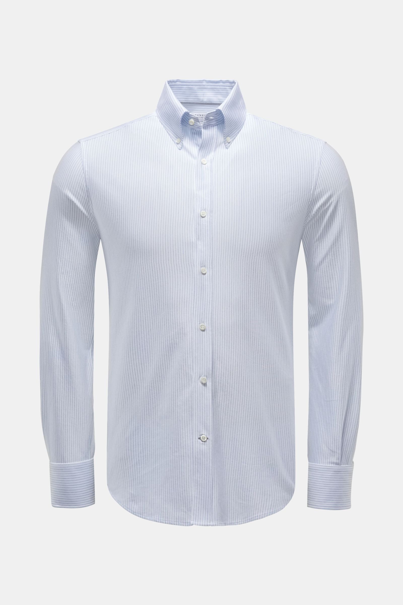 Jersey-Hemd Button-Down-Kragen weiß/blau gestreift