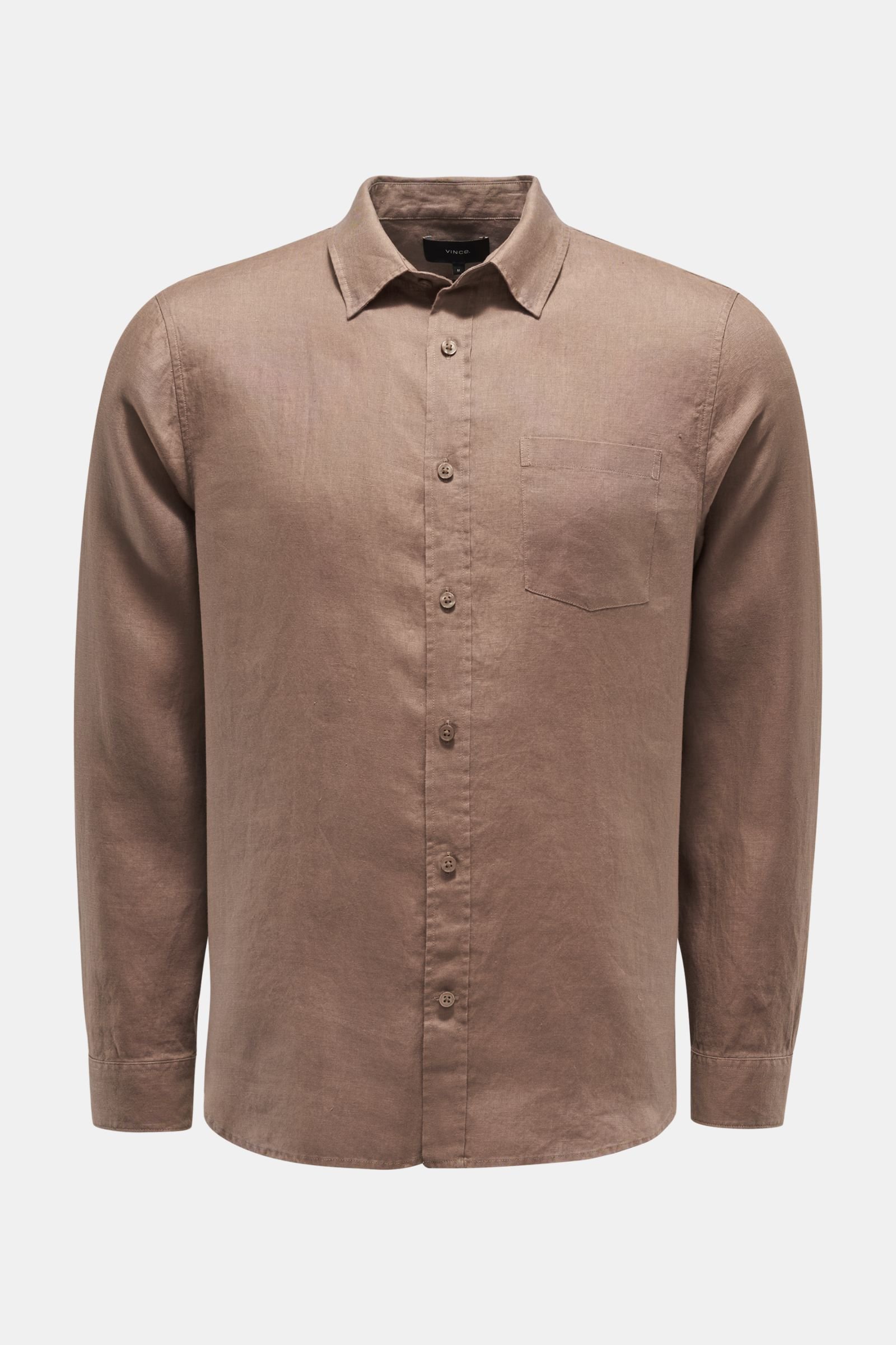 Linen shirt narrow collar brown