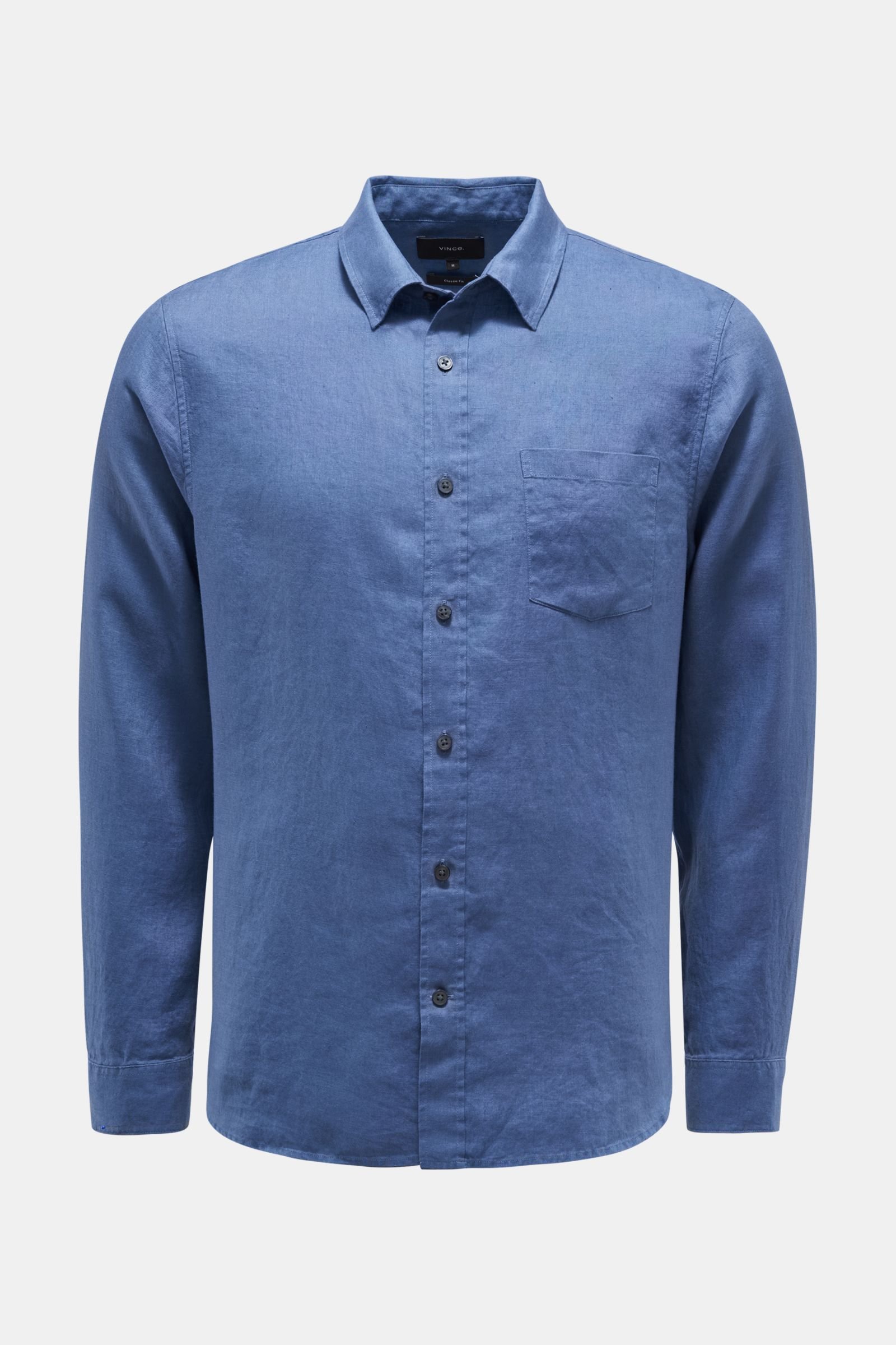 Linen shirt slim collar smoky blue