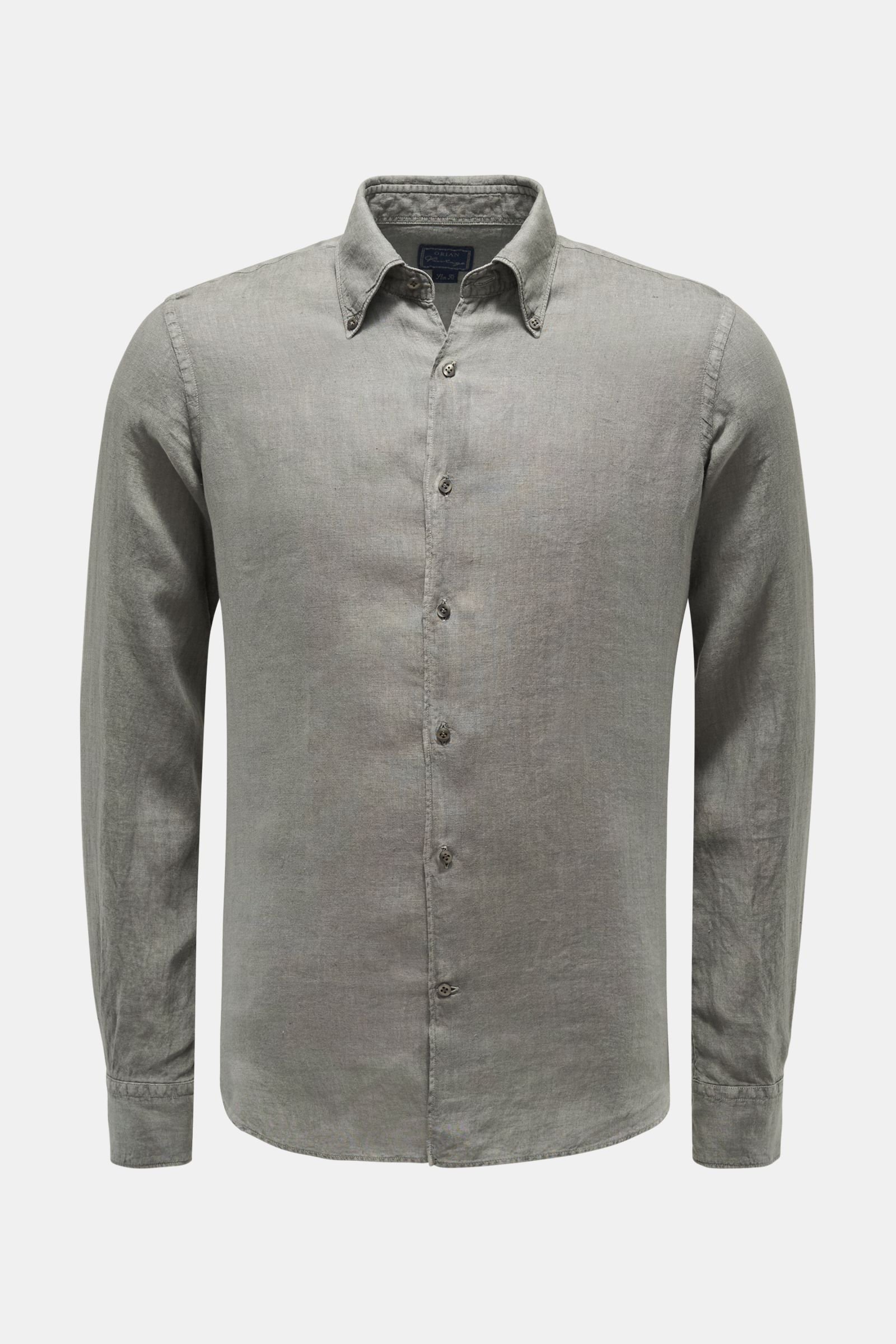 Linen shirt button-down collar dark grey