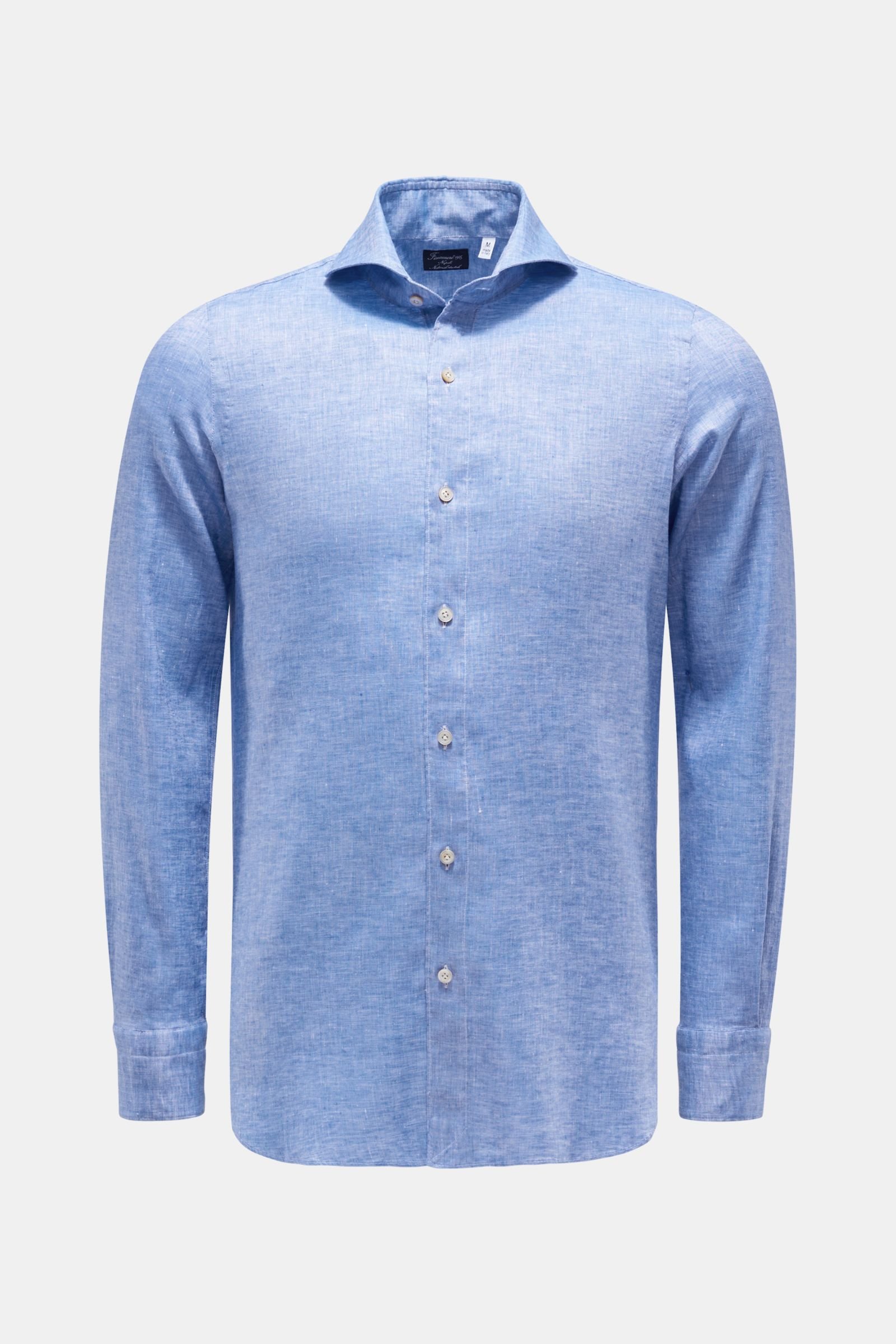 Linen shirt 'Sergio Gaeta' shark collar smoky blue
