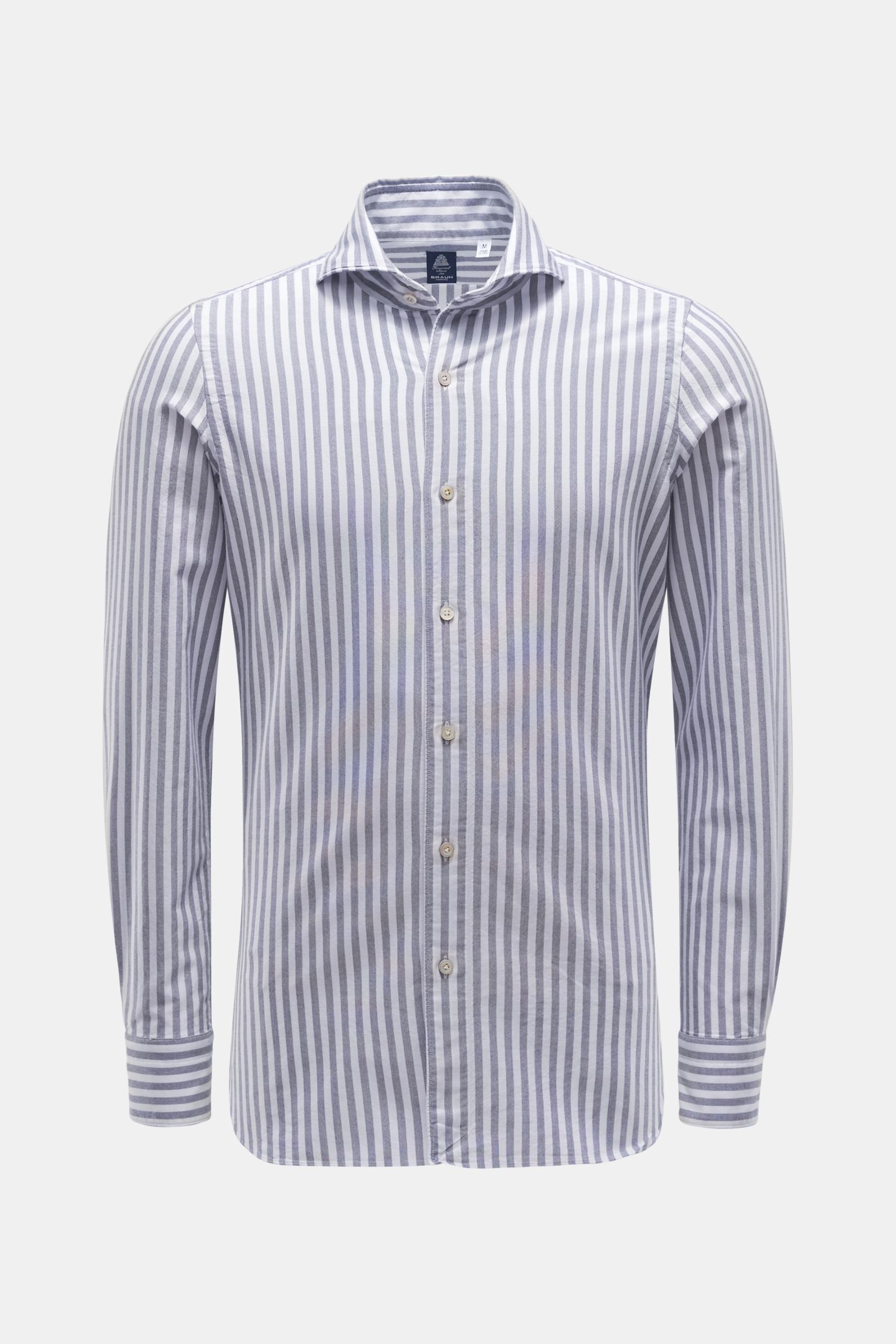 Oxford shirt 'Sergio Gaeta' shark collar grey-blue/white striped