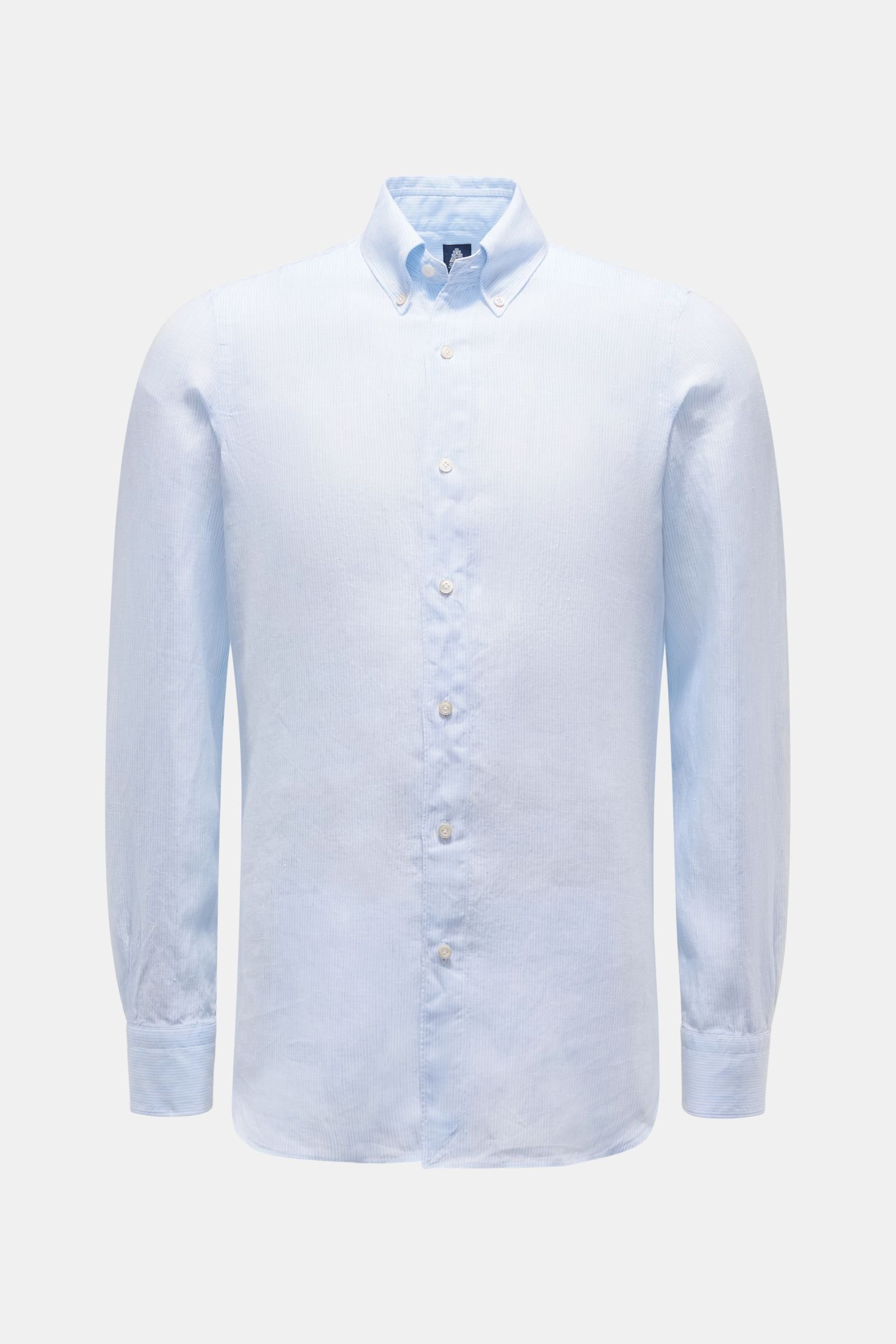 Linen shirt 'Leonardo Gaeta' button-down collar light blue/white striped
