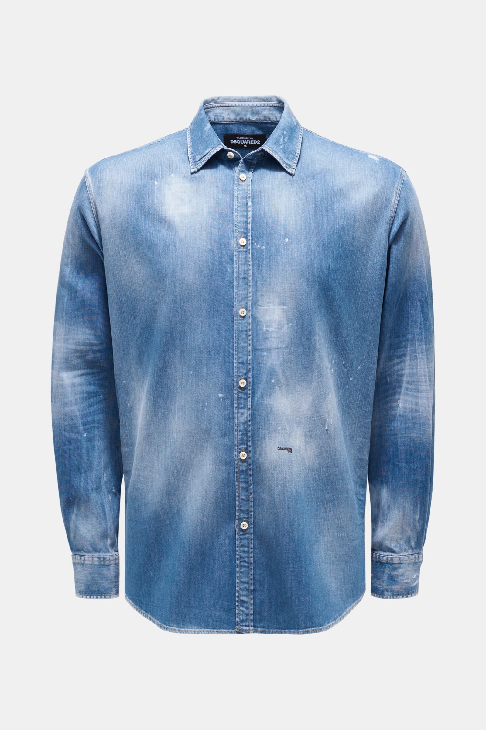 Denim shirt with narrow collar smoky blue