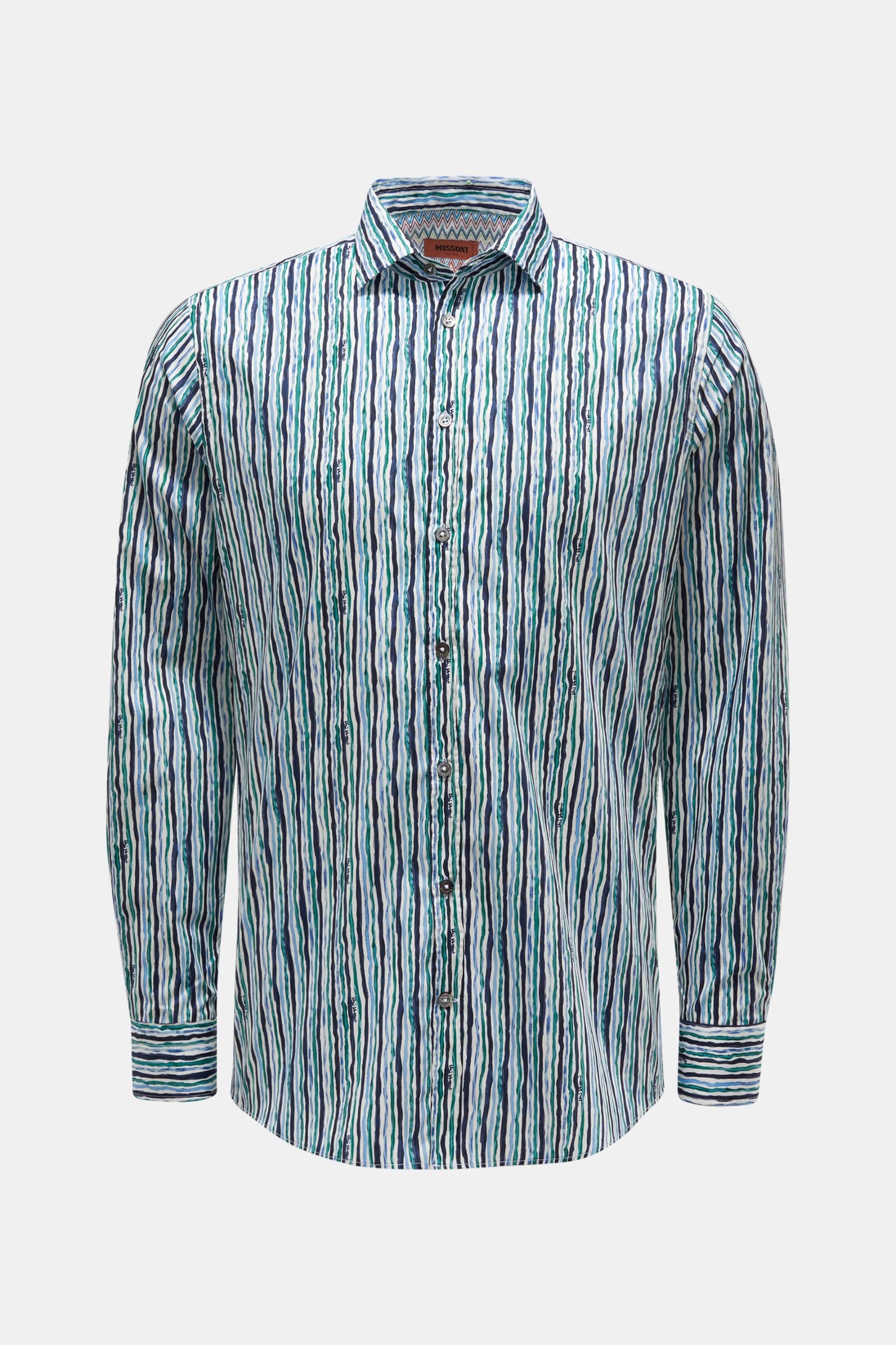 Casual shirt slim collar grey green/light blue striped
