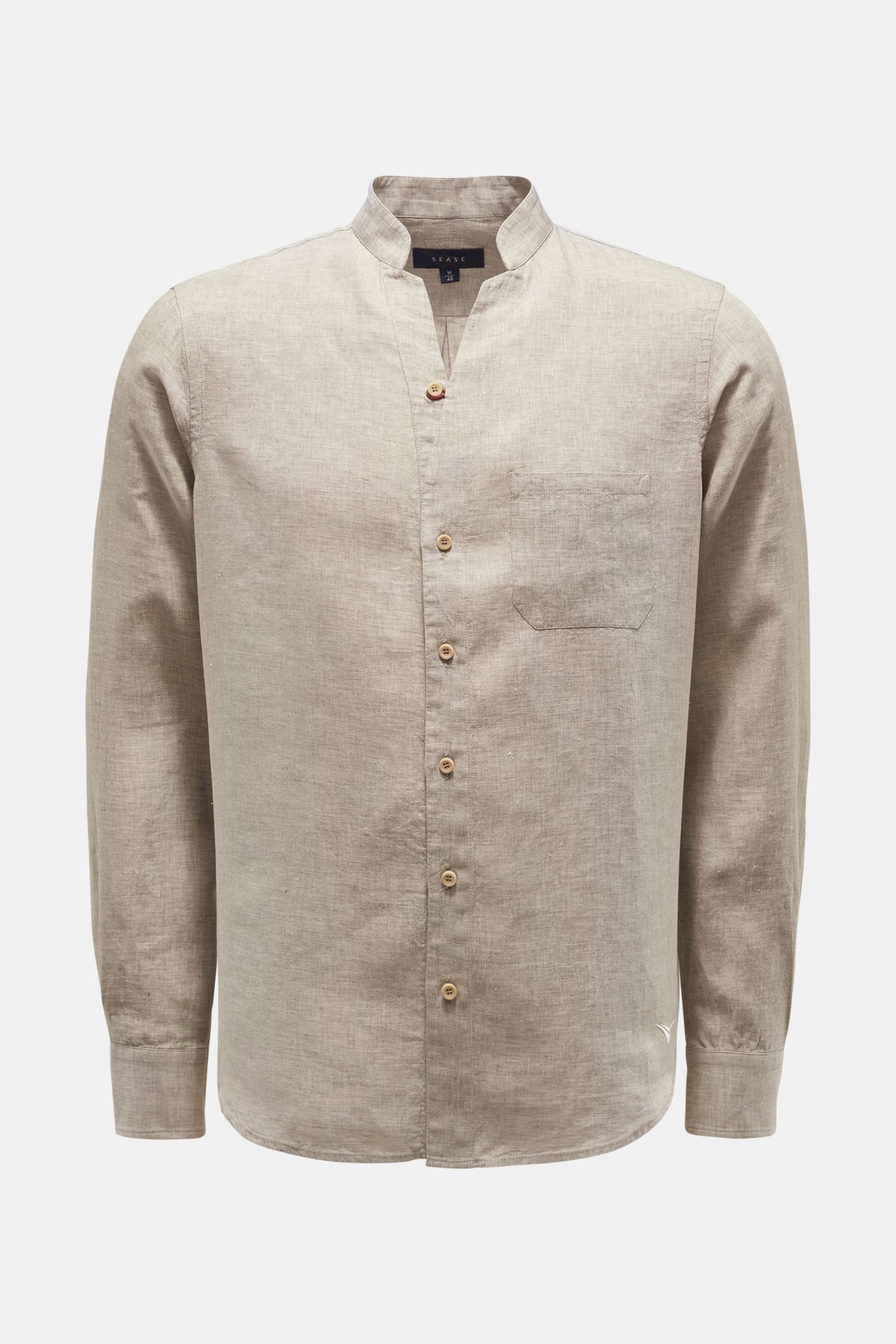 Linen shirt 'Fish Tail' Grandad collar beige