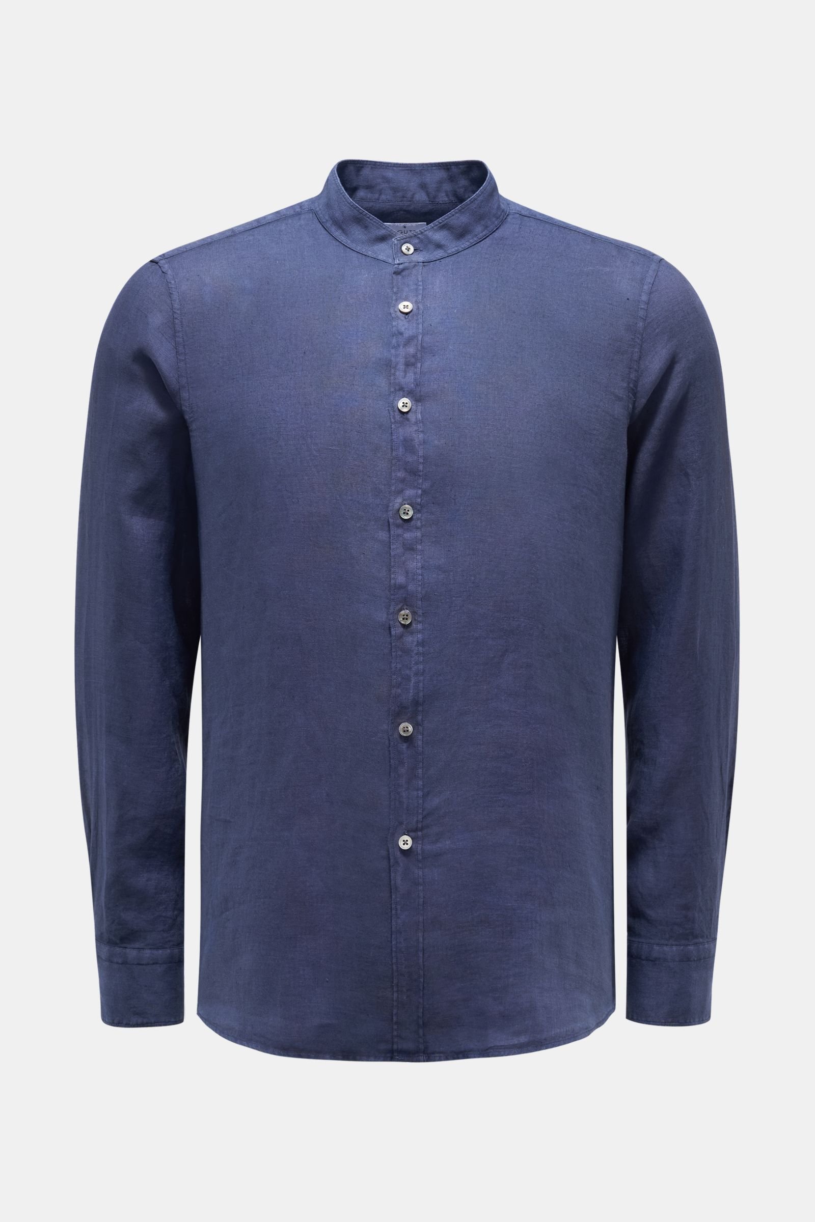 Linen shirt 'Ncannes' grandad collar navy