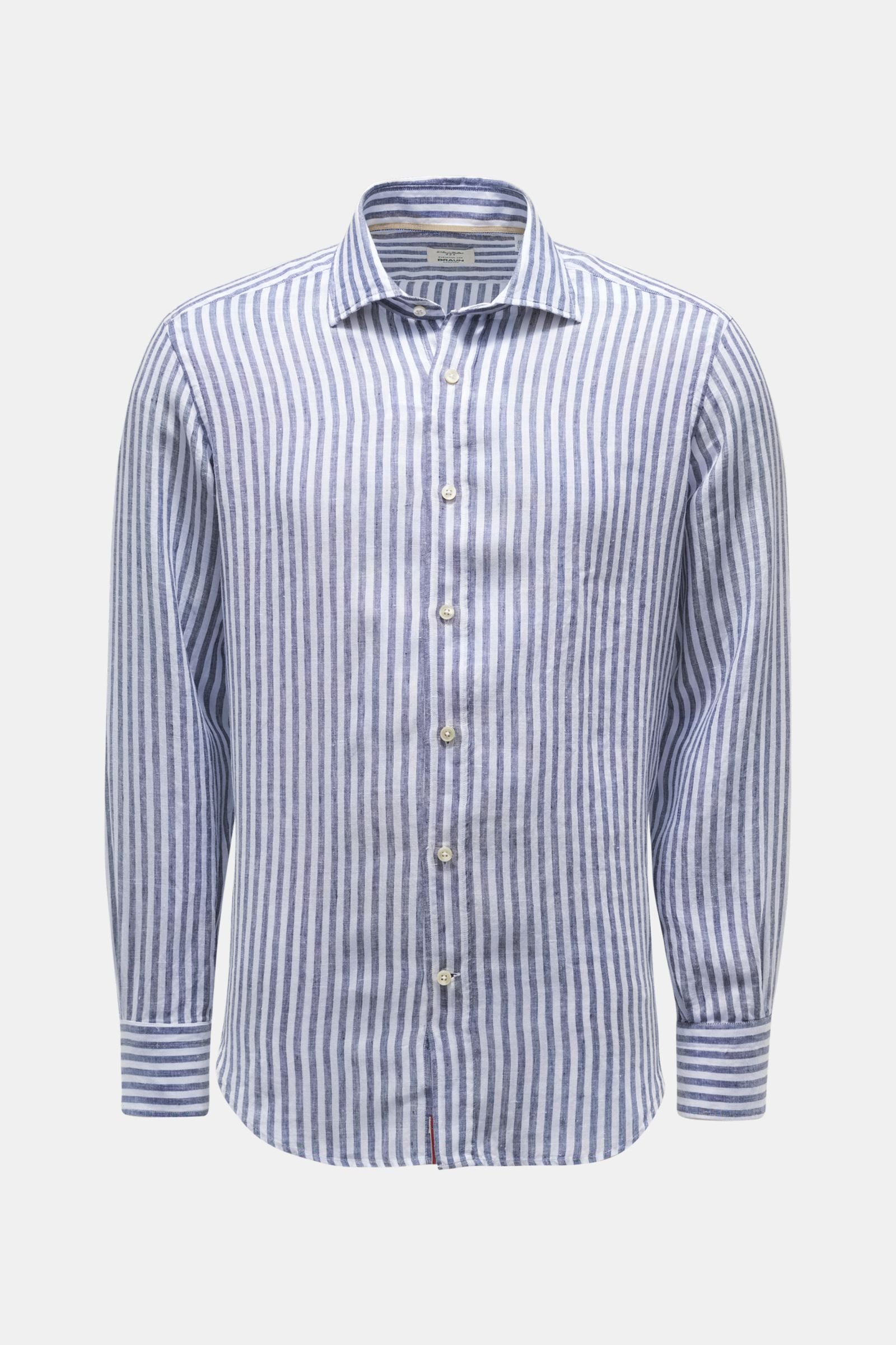 Linen shirt shark collar grey-blue/white striped