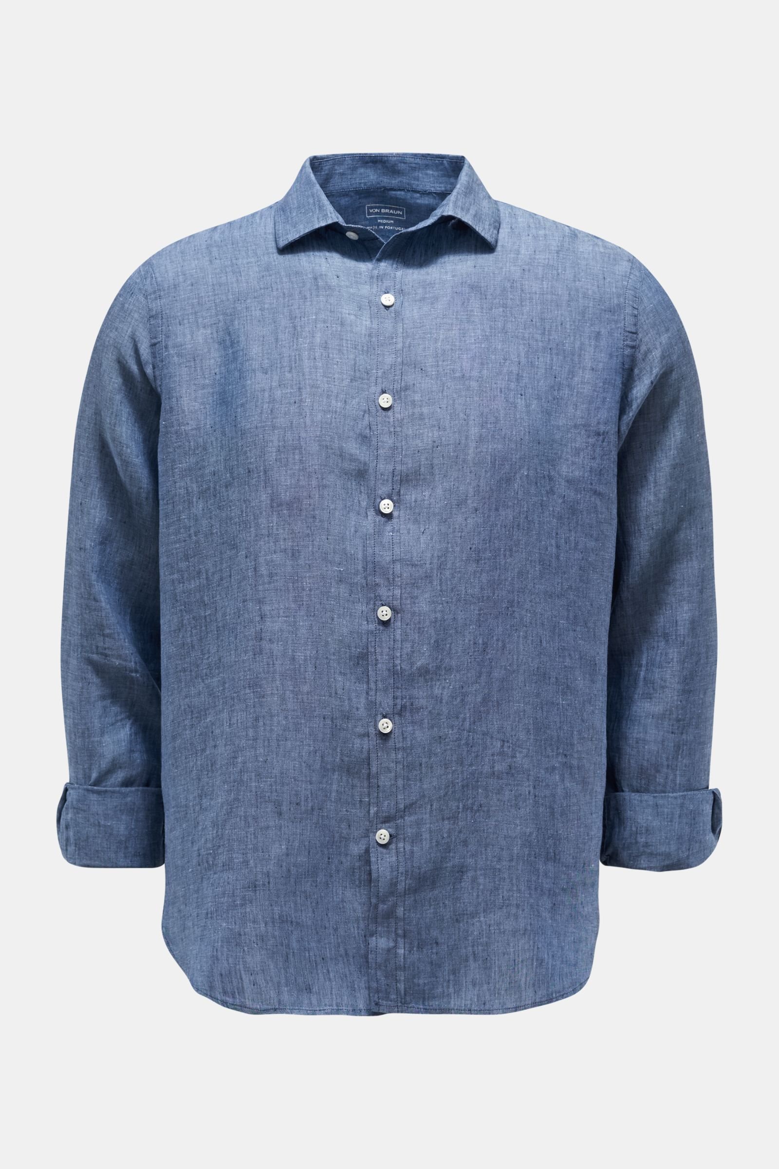 Linen shirt slim collar grey-blue