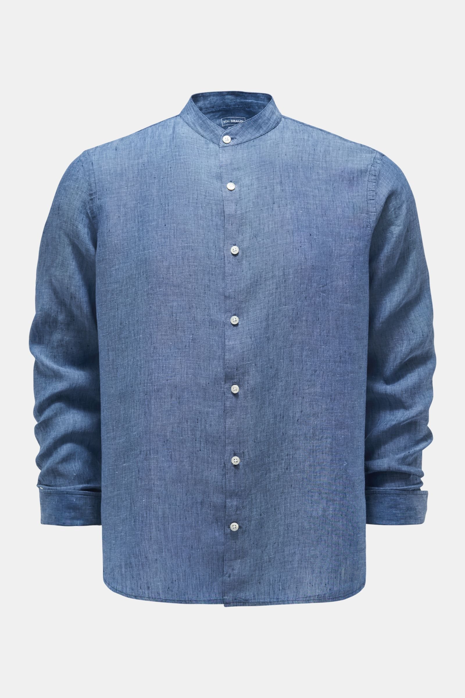 Linen shirt grandad collar grey-blue