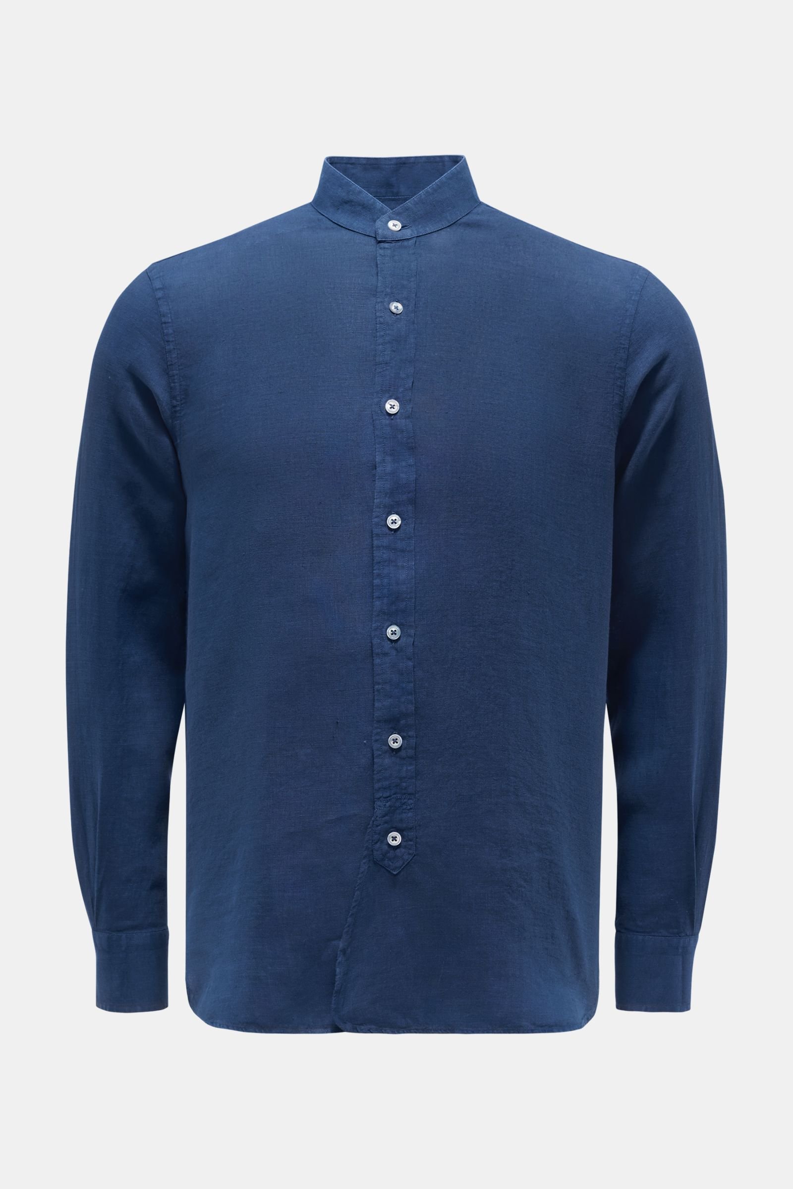Linen shirt 'Aamilcare' grandad collar dark blue