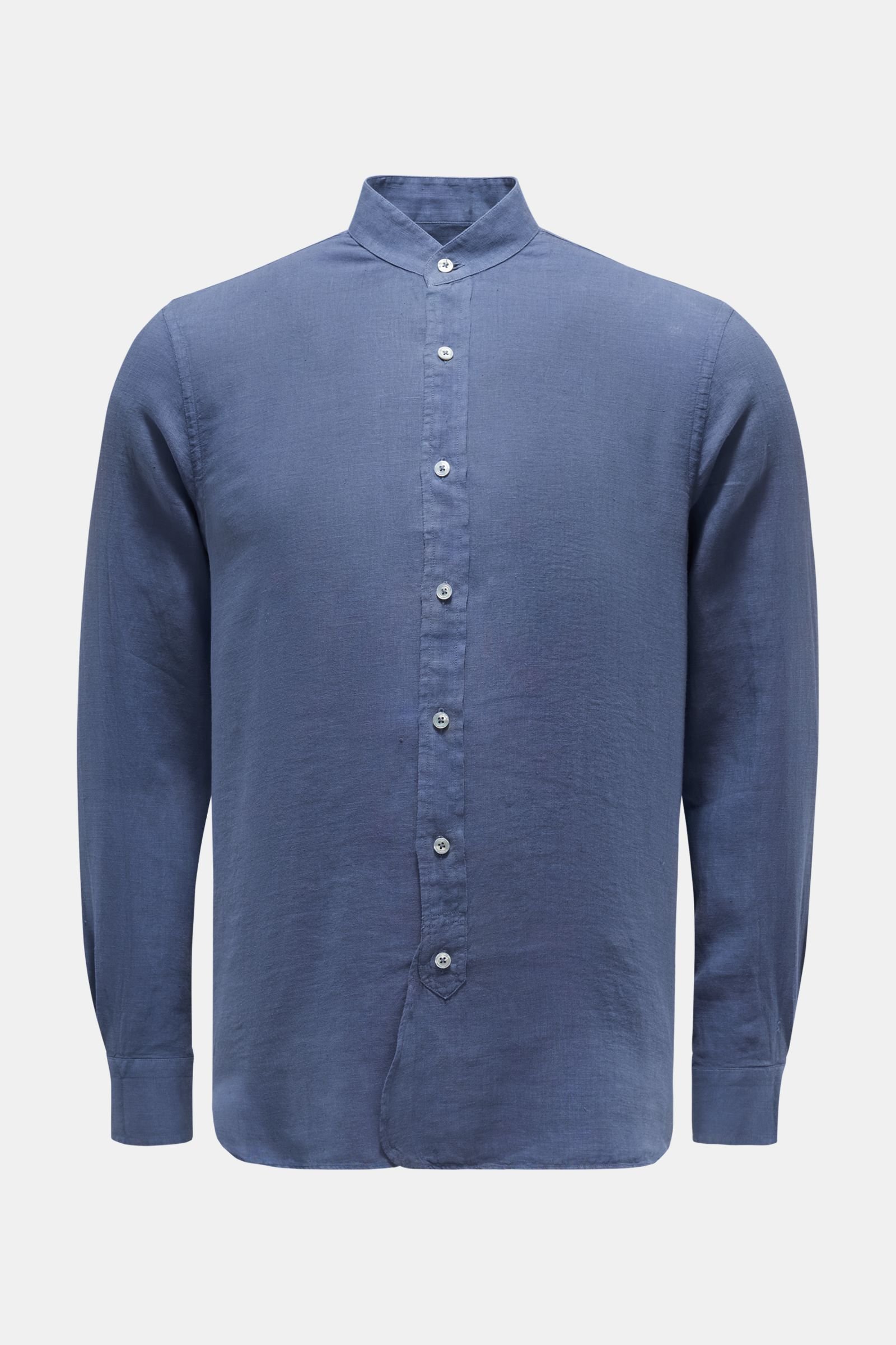 Linen shirt 'Aamilcare' grandad collar grey-blue
