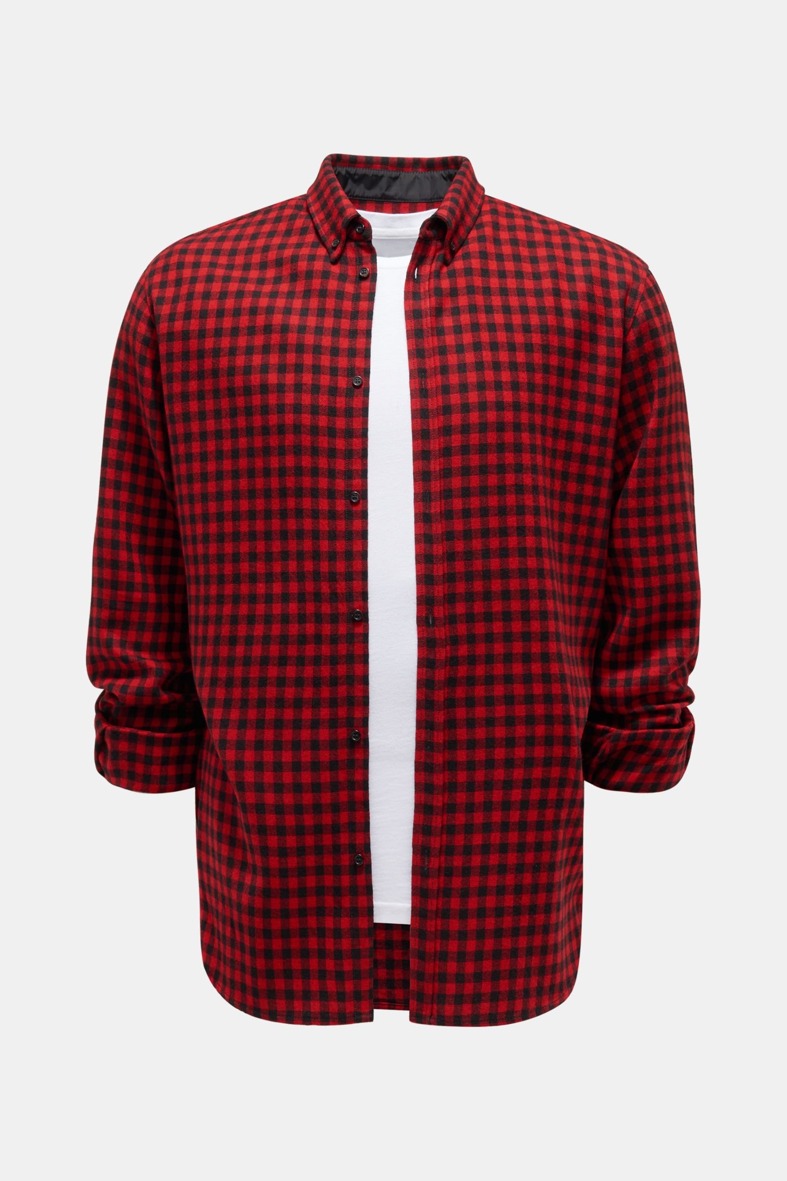 Flannel shirt button-down collar red/black checked