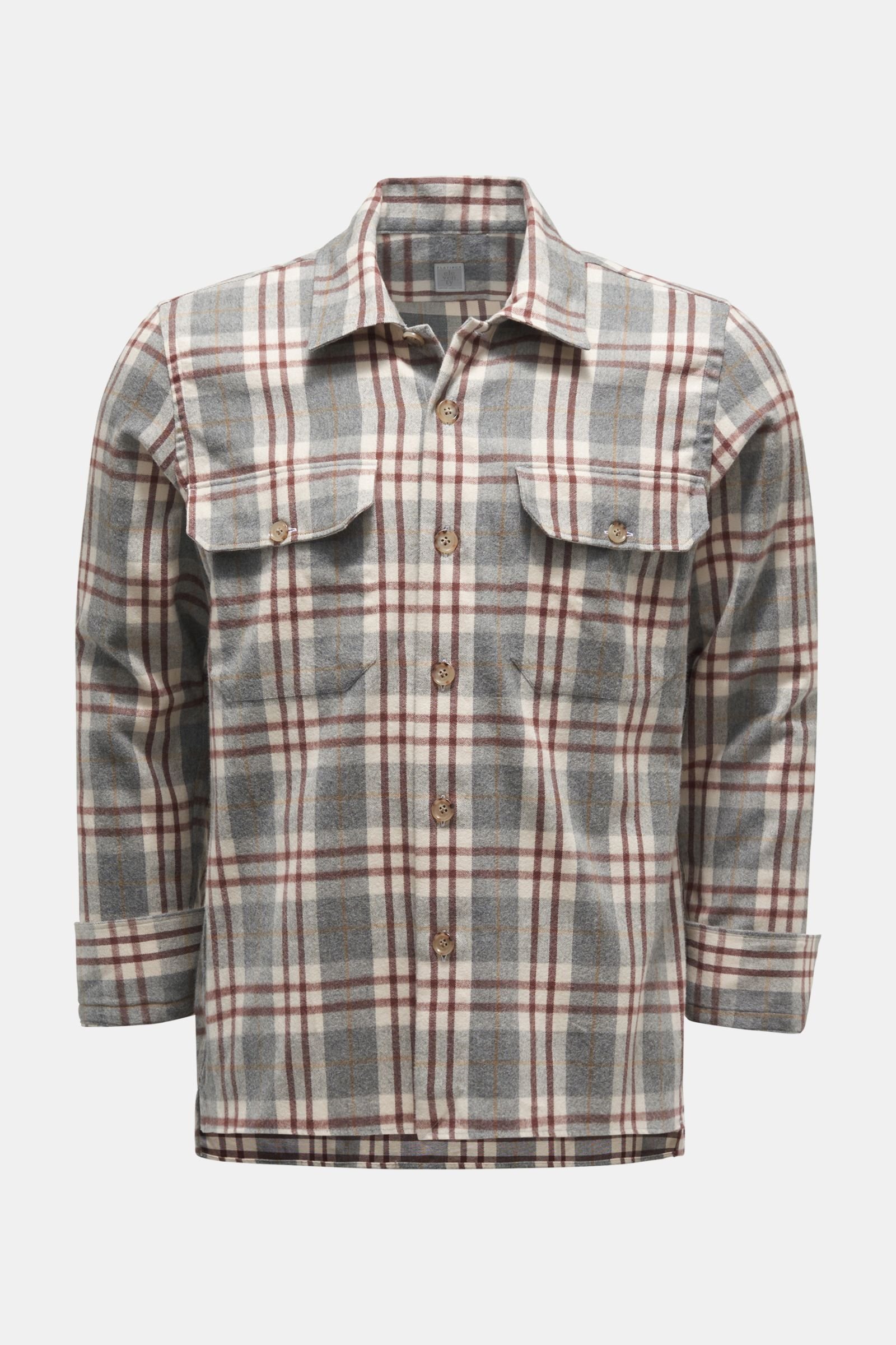Flannel shirt slim collar grey/cream/red brown checked
