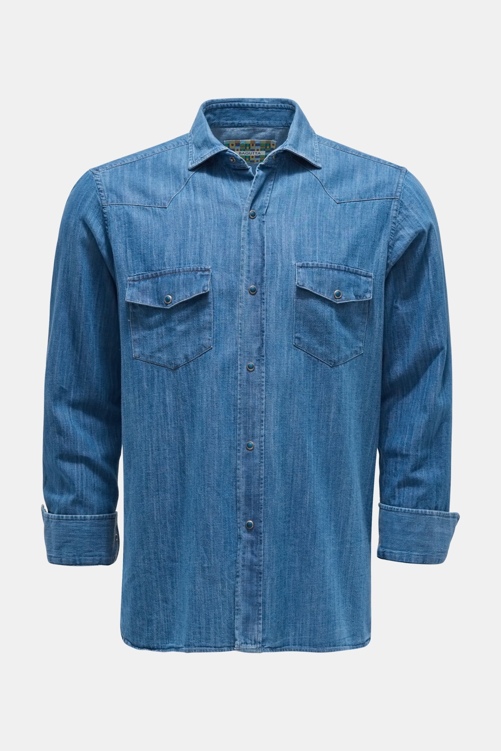 Denim shirt 'Detriot' slim collar smoky blue